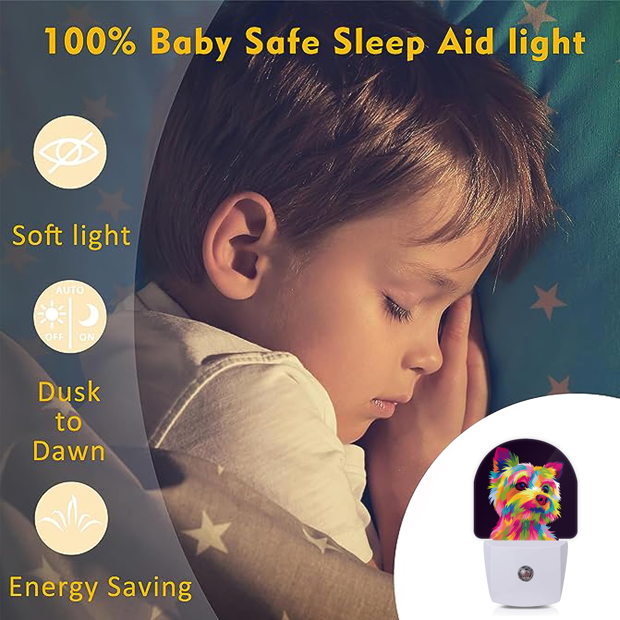 Axxitude Colorful Cute Dog Night Lights Plug Into Wall For Girls Boys Room,Night Light Led Lamp Dusk To Dawn Sensor Round Lamp F