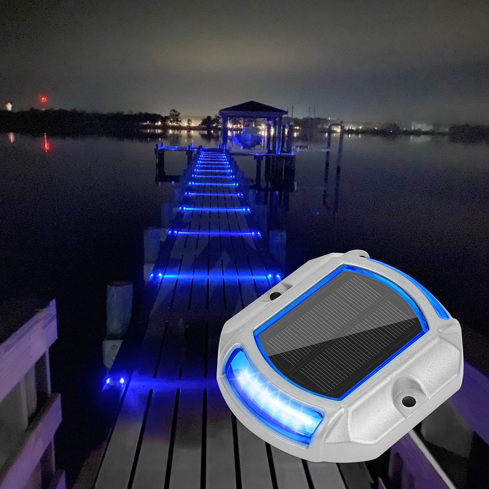 VOLISUN Solar Driveway Lights 12 Pack, LED Waterproof Outdoor Step Lights, White/Blue, Anti-rust Cast Aluminium, Model 21021ZM