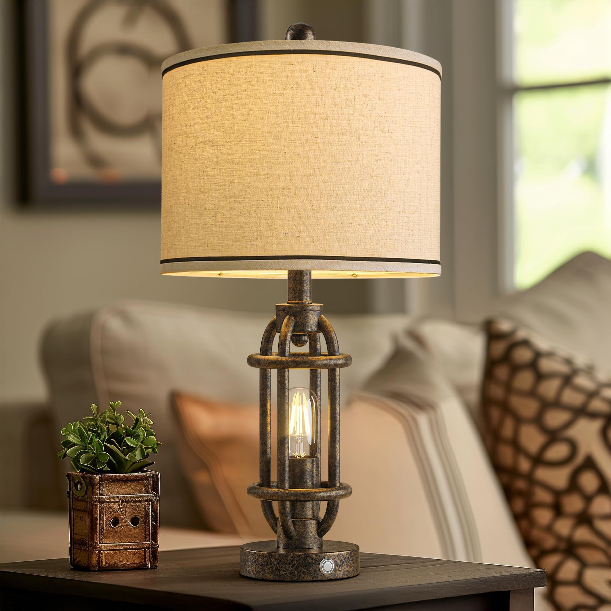 G-Safava 23.75'' Table Lamps Set Of 2 For Living Room Bedroom Industrial Farmhouse Metal Touch Lamps With Usb A+C Ports, Night L