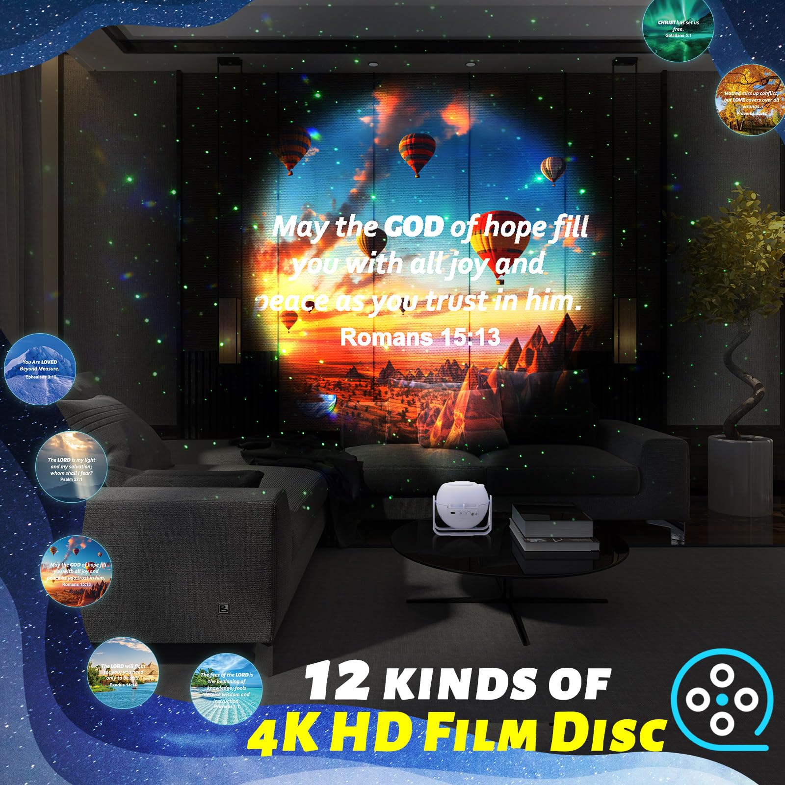 Aurelema Galaxy Projector Night Light Set with 12 Christian Discs, 4.76"x4.33"x5.04", Plastic, Red/Yellow/Blue