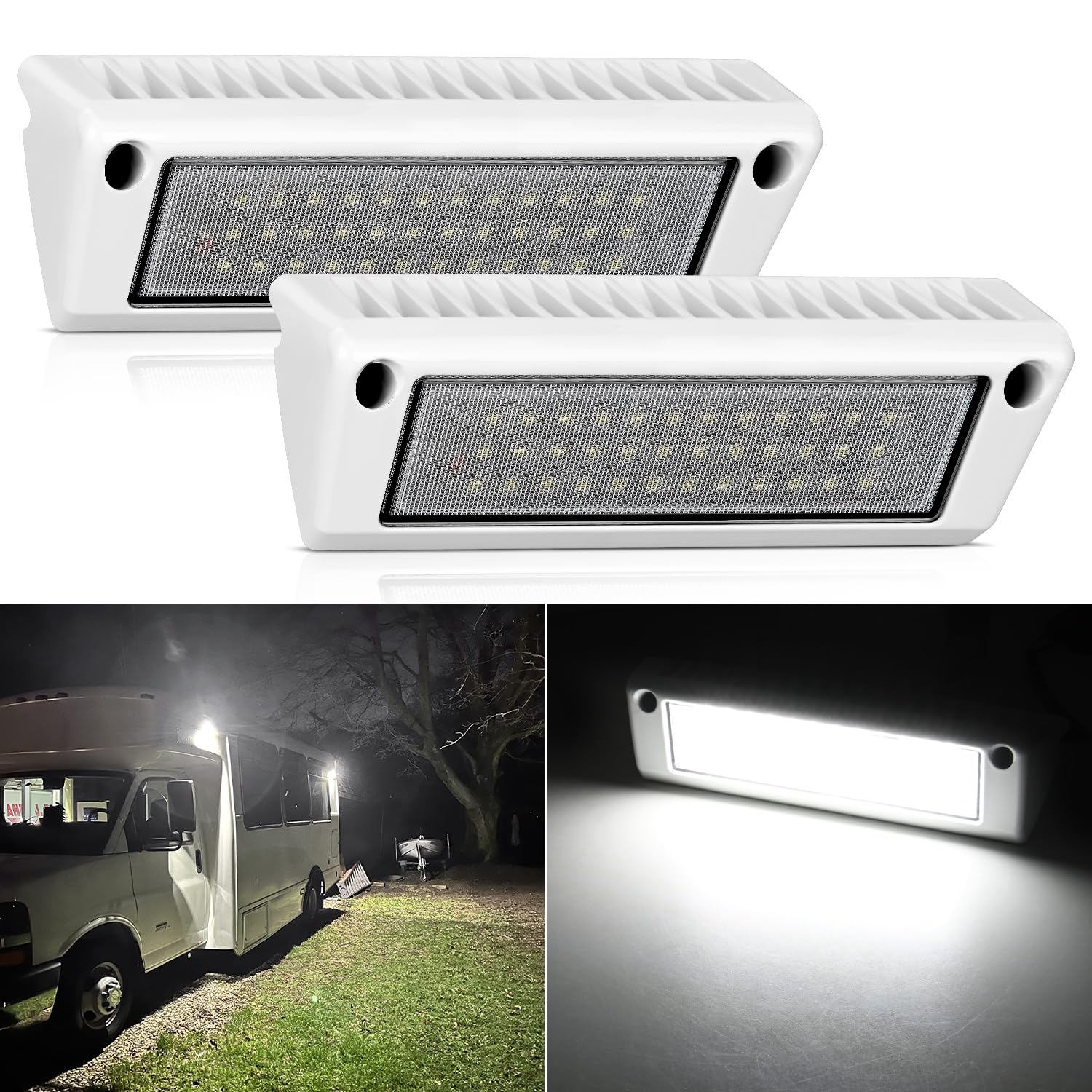 Nilight RV-706WW LED Porch Lights, 9 Inch, White Aluminum Housing, Flood Beam, 12V/24V for RVs, Trailers, Campers, SUV, Truck
