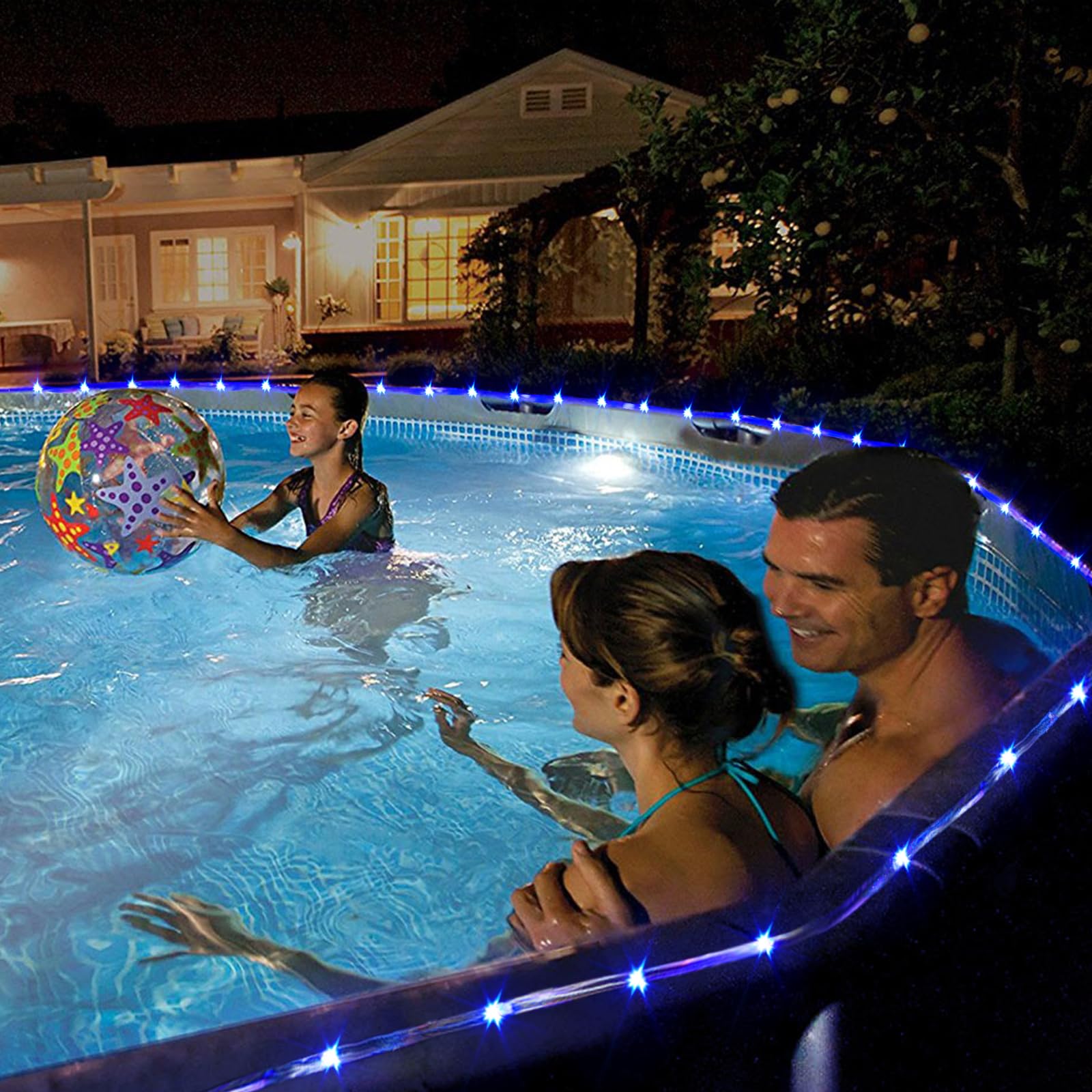 Potive 200 Led Blue Solar Rope Lights, Waterproof Outdoor Decor With 8 Modes, 66Ft (2 Pack)