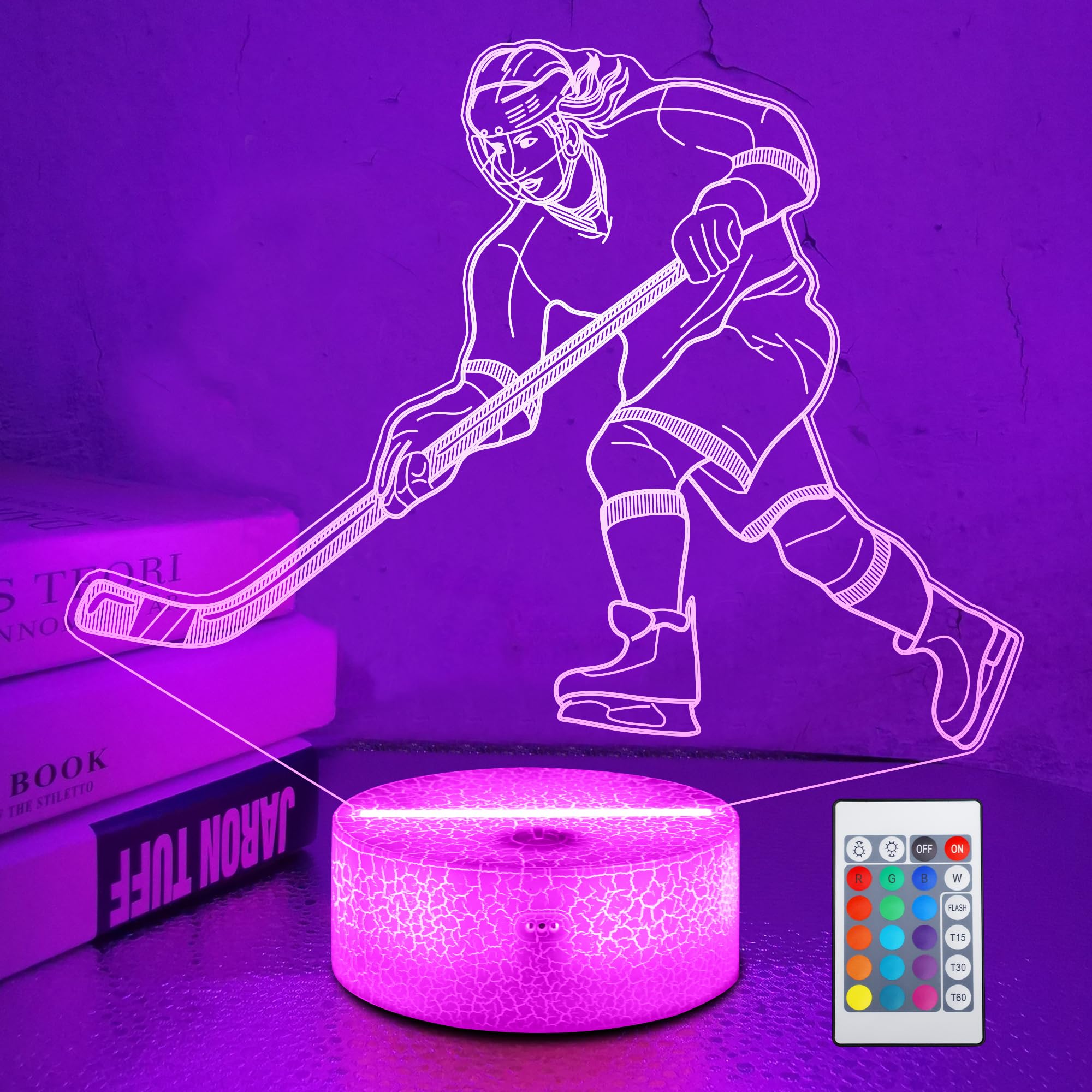 Okiyid Hockey Gifts For Girls  Ice Hockey Girl Player 3D Illusion Lamp Night Light With 16 Colors Remote Hockey Stuff Accessories For Best Friends Sister Sports Fan Lover Xmas Bedroom Decor Gifts