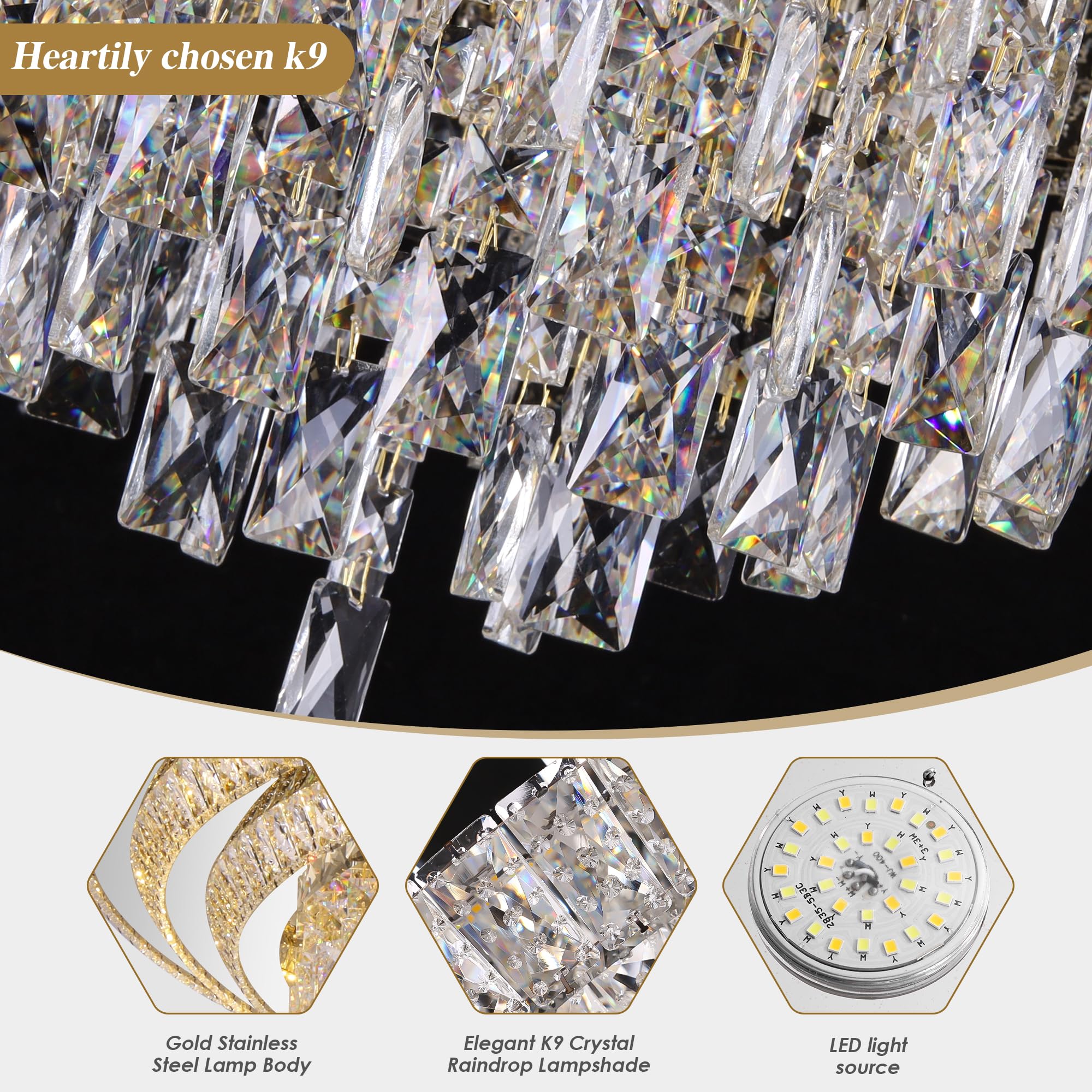 40 inch Crystal Silver Ceiling-Light Flush Mount with Remote Control and APP, 3CCT Dimmable & Brightness Adjustable, Modern Crys