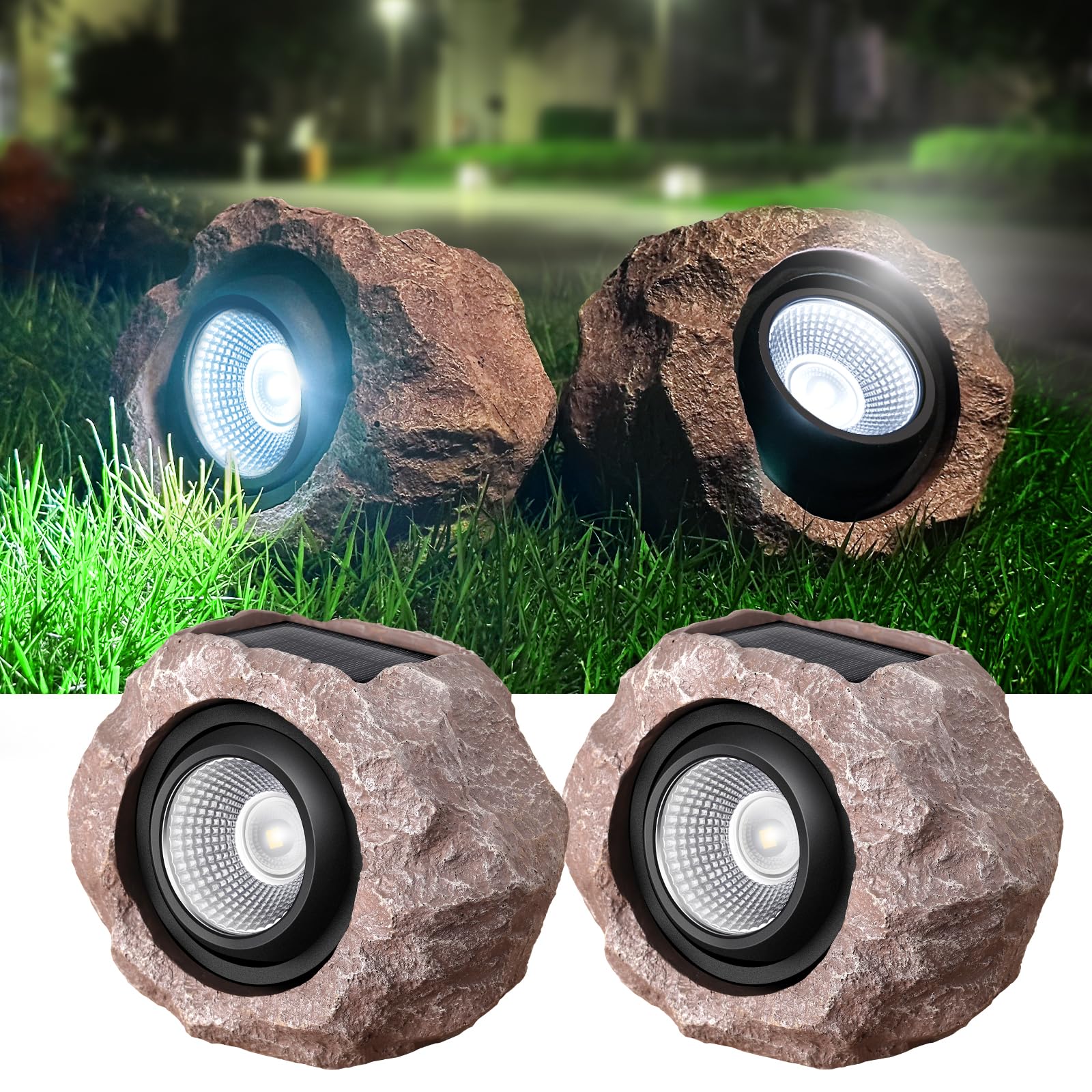 Timeflies Solar Rock Lights Outdoor, 2 Pack Super Bright Solar Spot Lights Outdoor IP65 Waterproof Solar Yard Lights, Auto On/Of