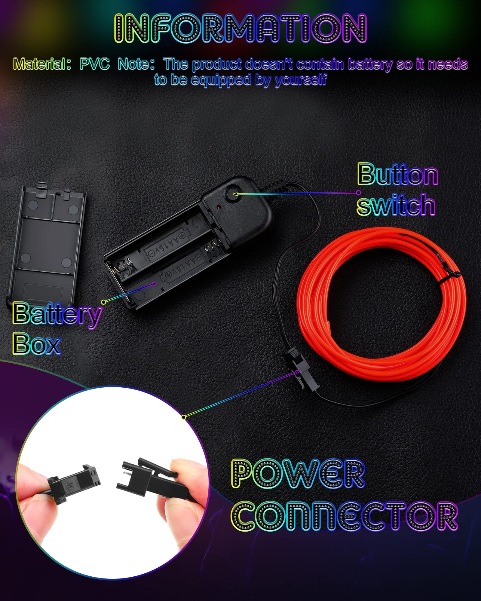 6 Pieces El Wire Portable El Wire Neon Lights Wearable Led Lights Electroluminescent Wire Battery Operated Glow Wire Neon El Wire Led Lights For Diy Costume Halloween Christmas Decorations(9.84 Feet)