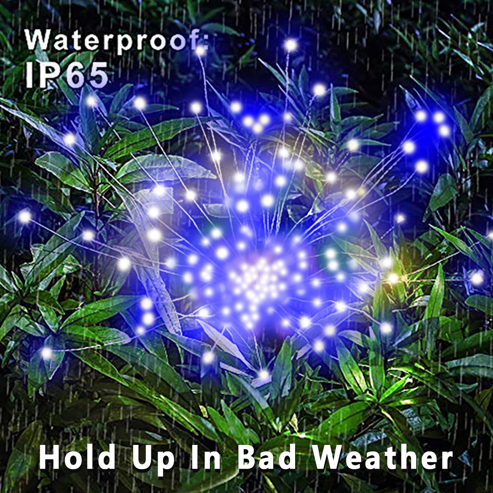 YOTOZU Solar Firework Light, 120 LED Copper Wire String, 2 Pack, Blue, Outdoor Garden Decorative Lights for Pathway and Parties
