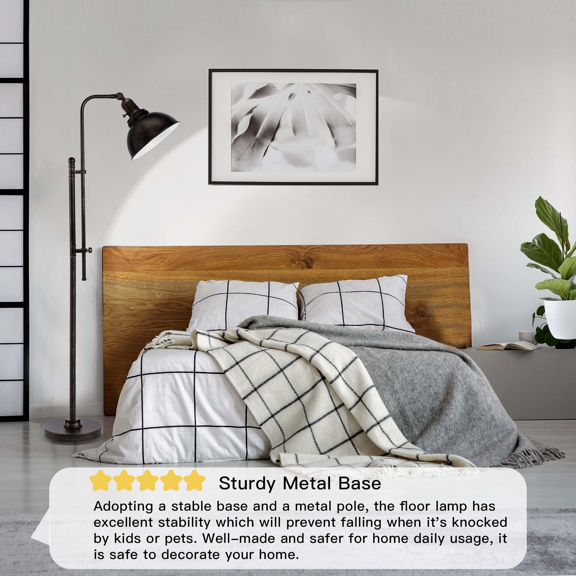 Partphoner Industrial Floor Lamp - Adjustable Rustic Black Metal Shade, Remote Control, Modern Design For Living Room, Bedroom, Office