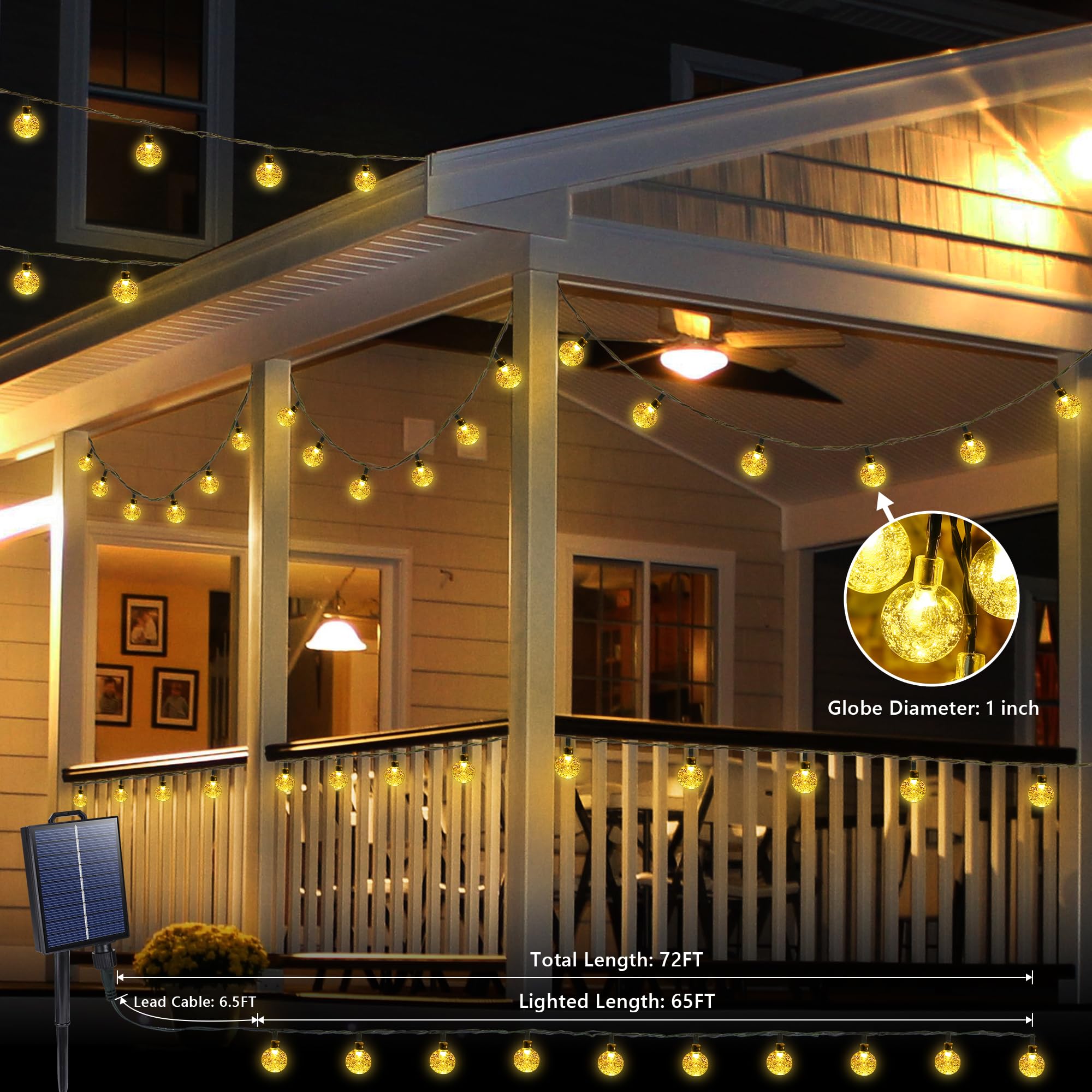 Joomer Solar String Lights Outdoor 72Ft 100Led Solar Globe String Lights 8 Lighting Modes, Waterproof Solar Powered Patio Lights