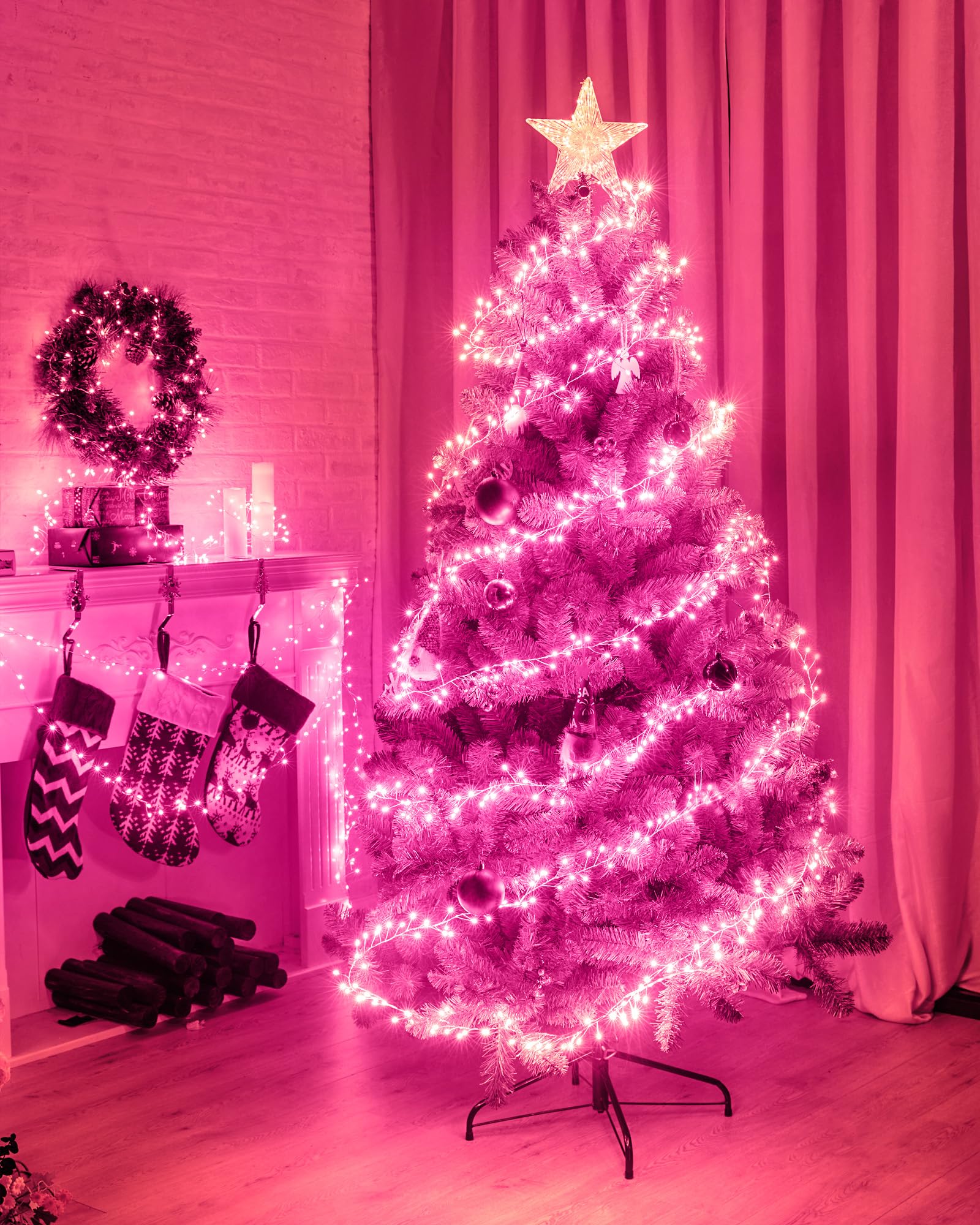 2 Pack Fairy Lights Battery Operated, Twinkle String Lights Waterproof Silver Wire 5 Feet 60 Led Firecracker Starry Lights For Diy Wreath Home Wedding Party Bedroom Mason Jar Holiday Christmas, Pink