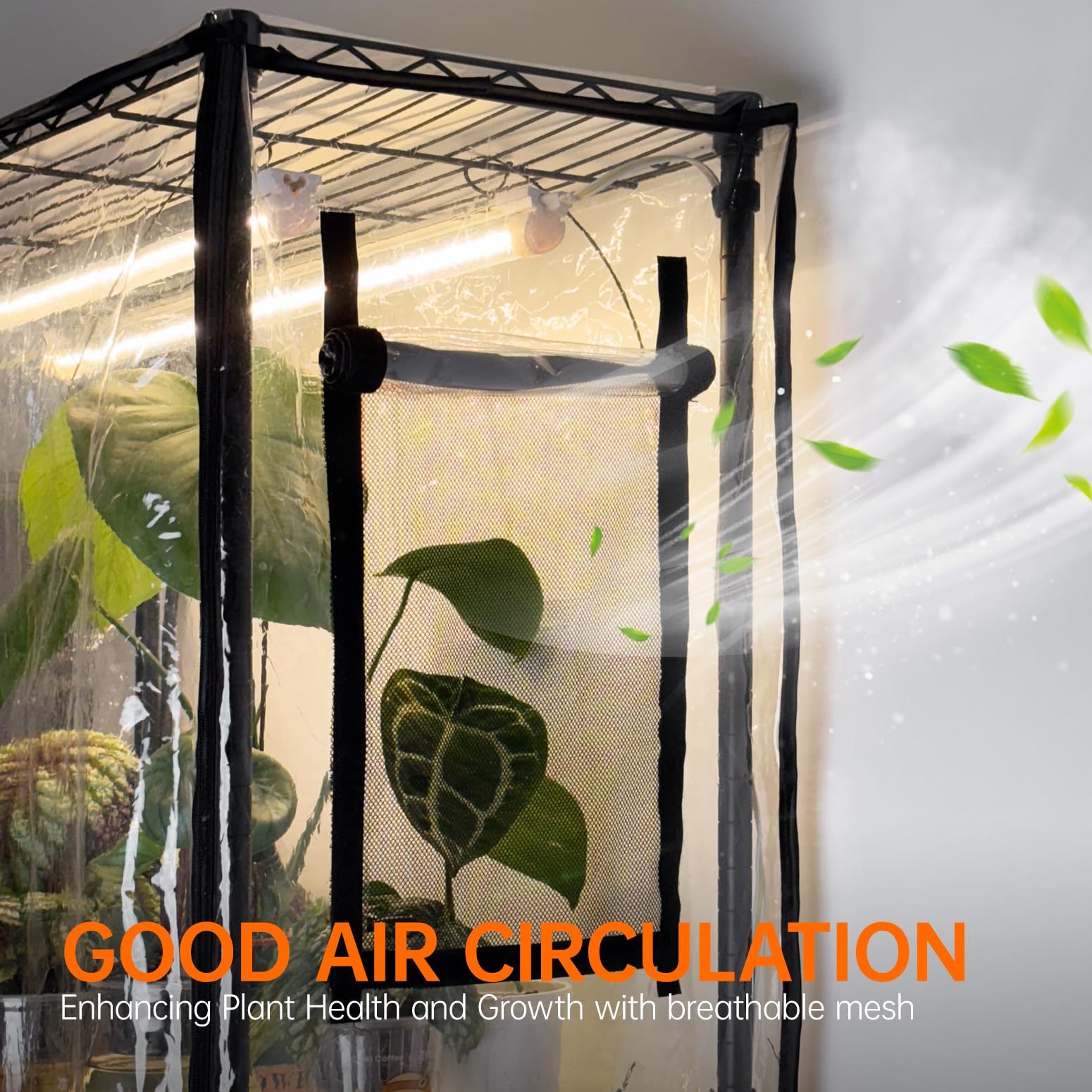 Bstrip DIY Plant Shelf with Grow Lights and EVA Greenhouse Cover, Plant Stand with Adjustable Rack and Wheels, 8-Pack 192W T8 30