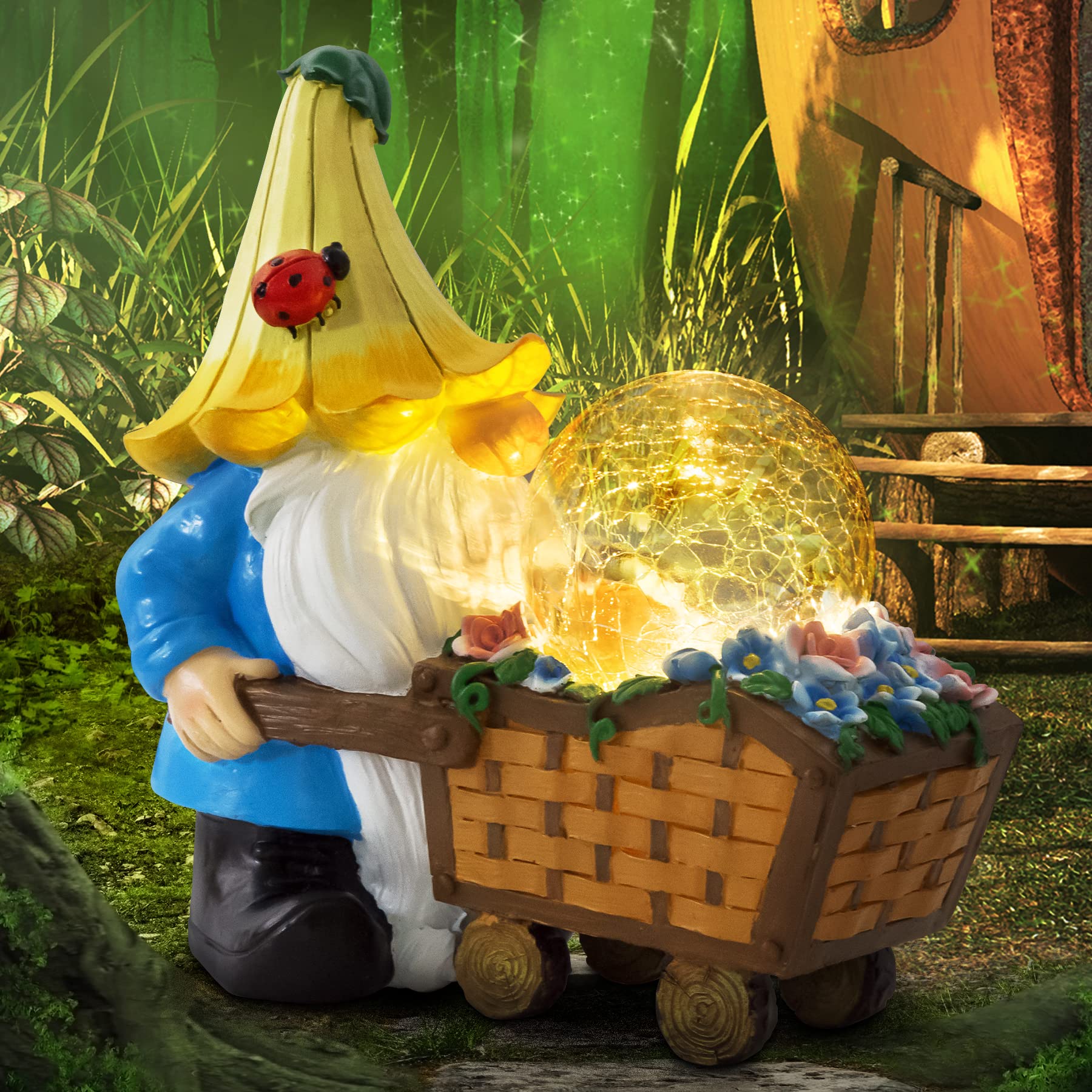 Grovind Garden Gnomes Outdoor Decorations Solar Statues,Garden Gnome Decor with LED Lights,Gnomes Clearance for Patio Lawn Decor