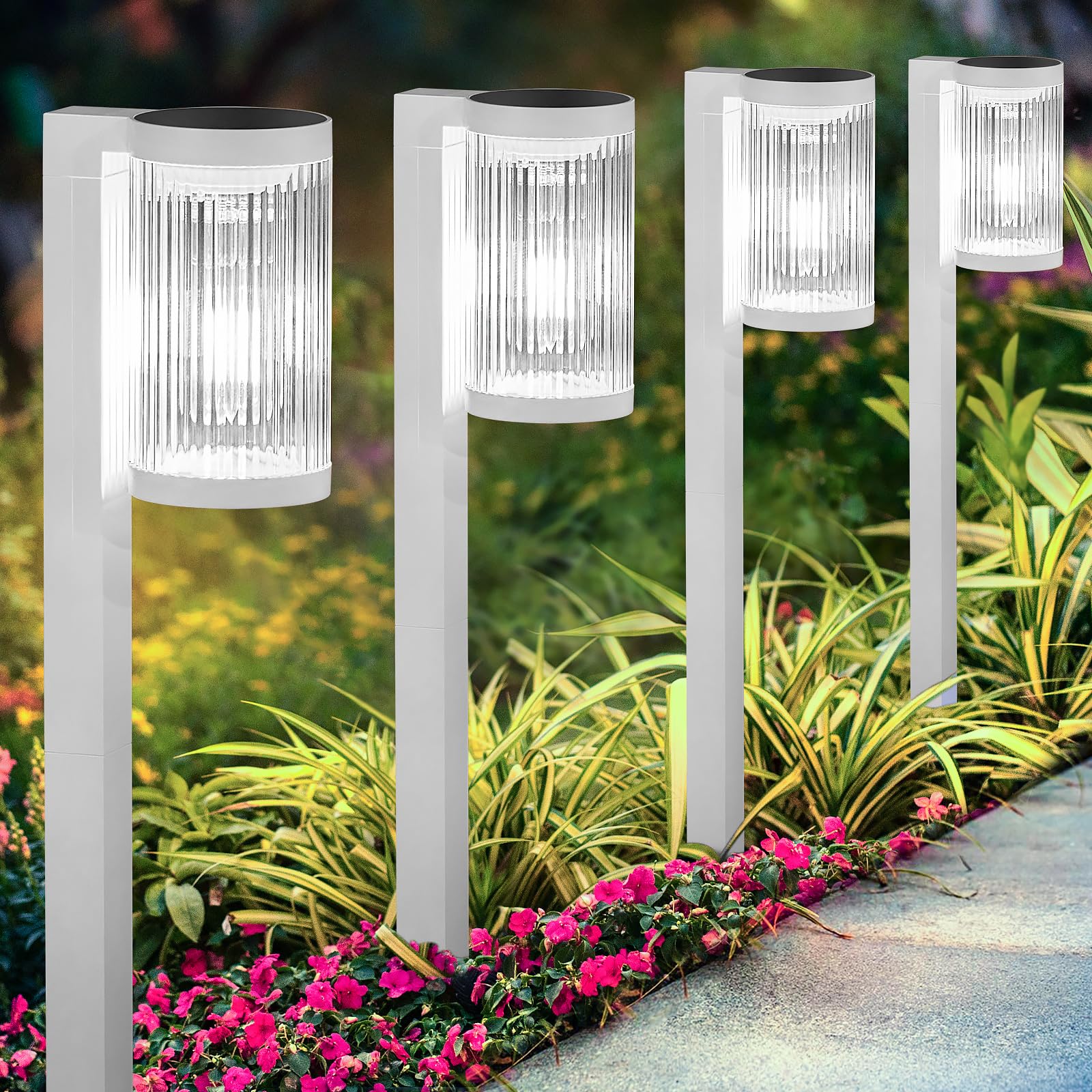 ELECLINK Solar Pathway Lights, 6 Pack, IP65 Waterproof, Cool White, Model SD-309-WHITE-6P, Super Bright Outdoor Garden Decor