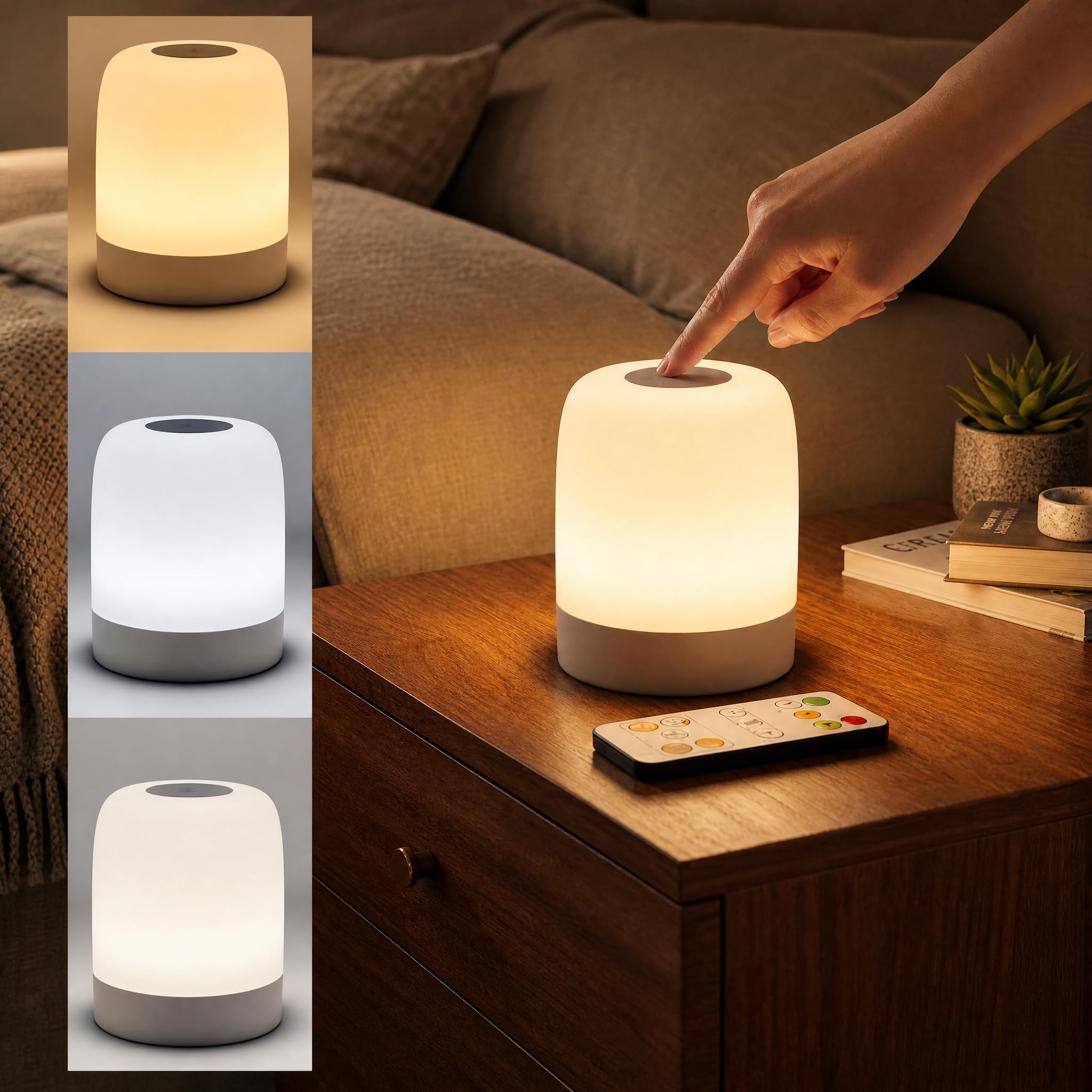 [3600mAh] Portable Dimmable Touch Night Light, 3 Colors Egg Light for baby Nursery, Rechargeable battery powered Lights for Kids