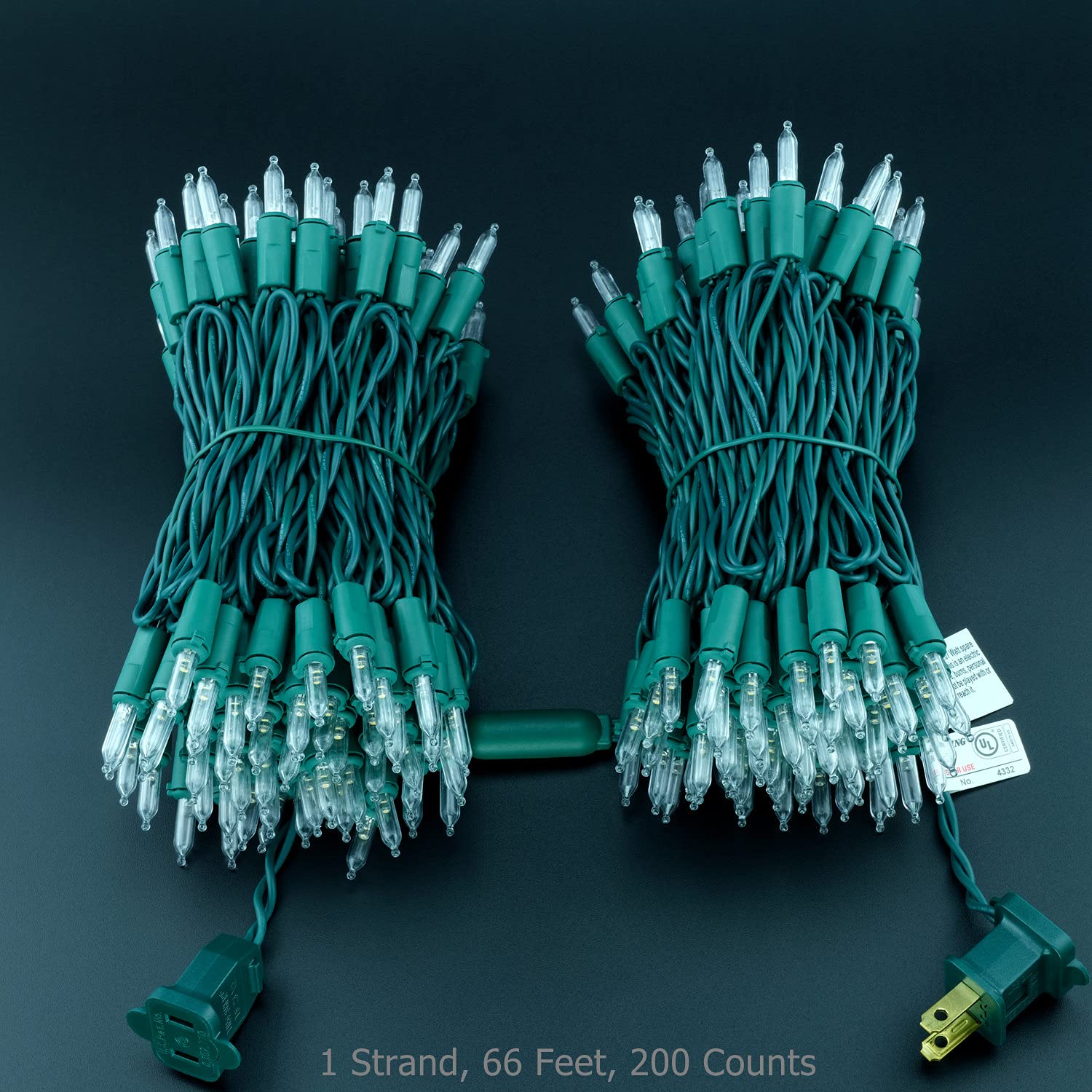 Yuletime 200 Count Warm White Led Christmas Lights, 66Ft Green Wire, Ul Certified, Copper Wire & Acrylic Bulbs