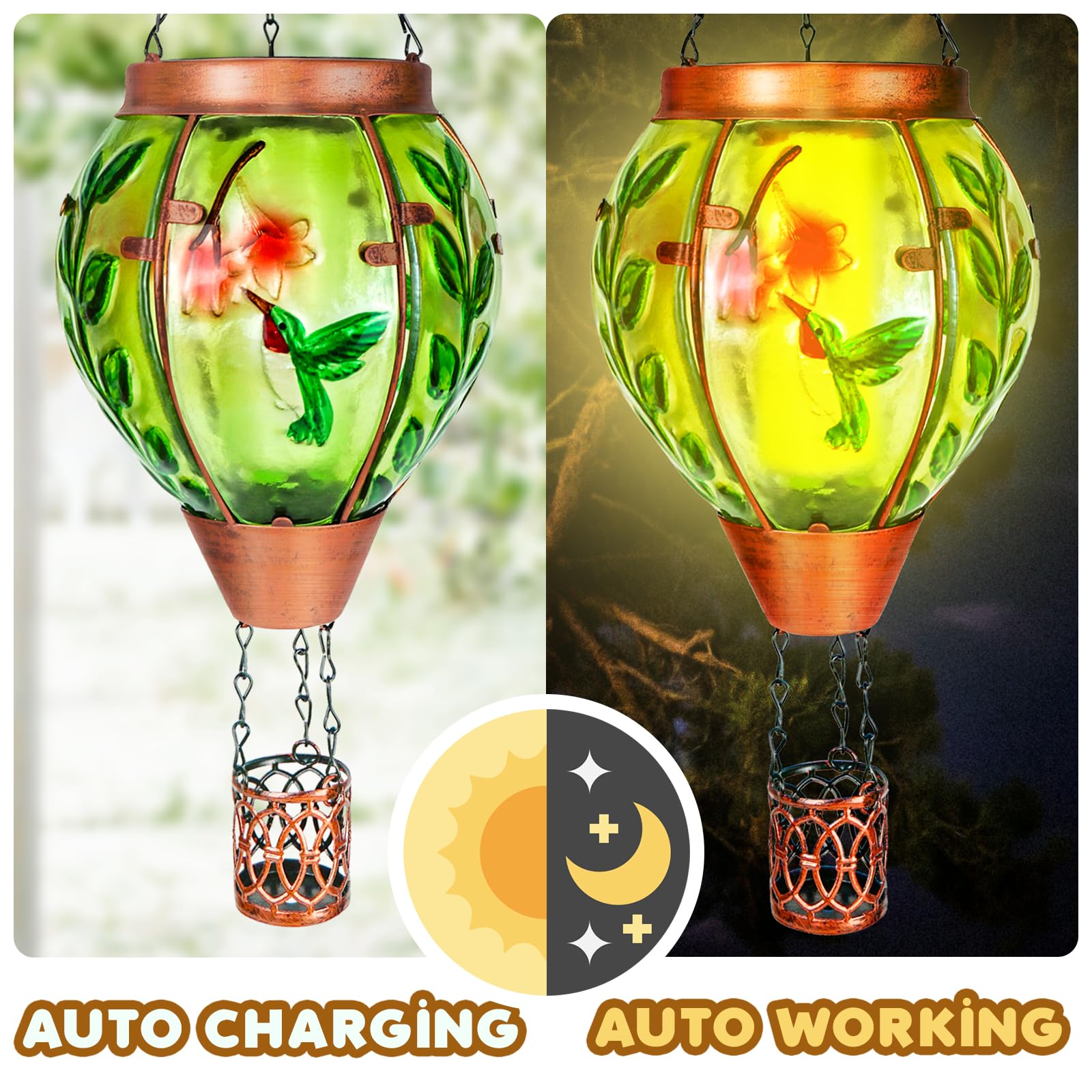 4 Pack Solar Hot Air Balloon Lantern With Flame,Hummingbird Outdoor Solar Lanterns For Outside Garden Yard Farmhouse Patio Pathw