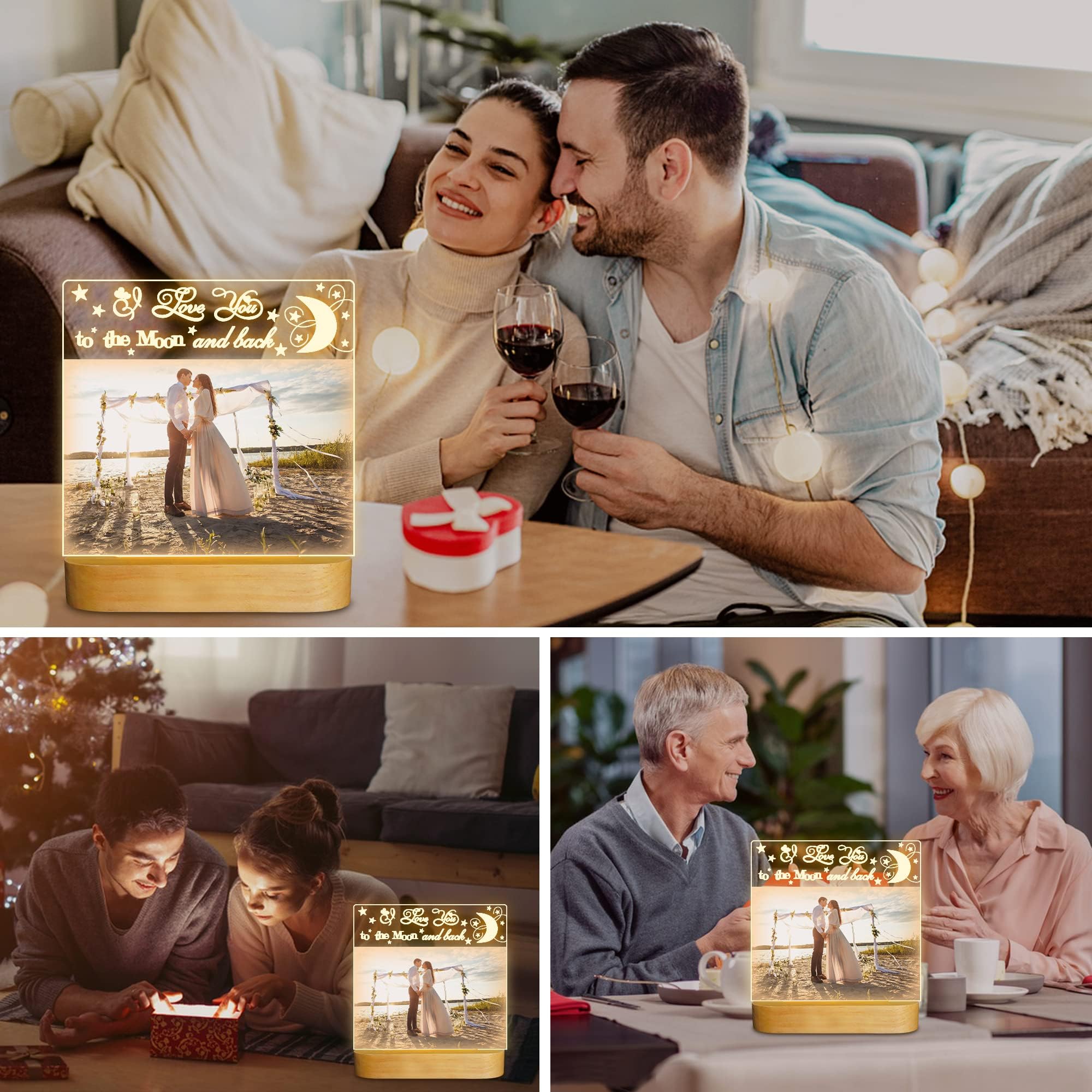 Attivolife Light Up Picture Frame, Love You To The Moon And Back Night Light, Warm Color Led Lamp Decor, Romantic Birthday Christmas Thanksgiving Gifts For Lover Wife Husband Family 4X6 Inch