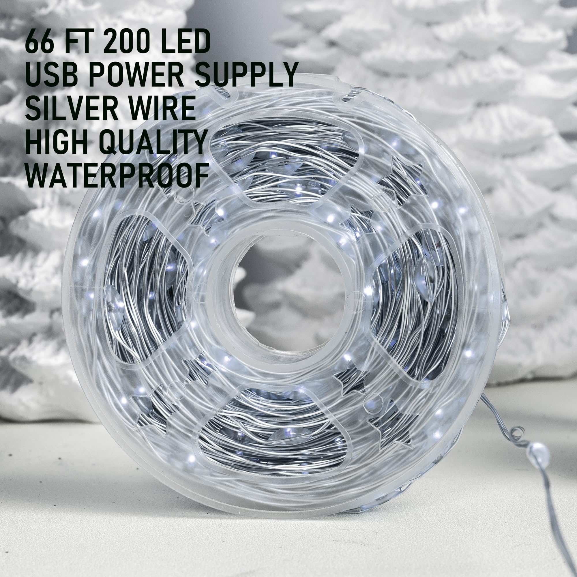 Dazzle Bright Fairy Lights, 66 Ft 200 Led Usb Power String Lights With Remote, 8 Modes Waterproof Copper Wire Lights For Home Indoor Party Tree Yard Christmas Decorations (Cool White)