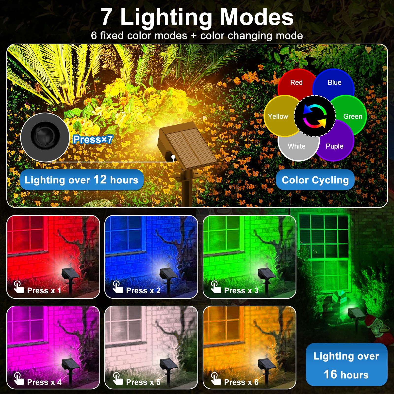Tadyreal Solar Color Changing Spot Lights Outdoor Waterproof Colored Rgb Solar Powered Landscape Lights For Yard 7 Lighting Mode
