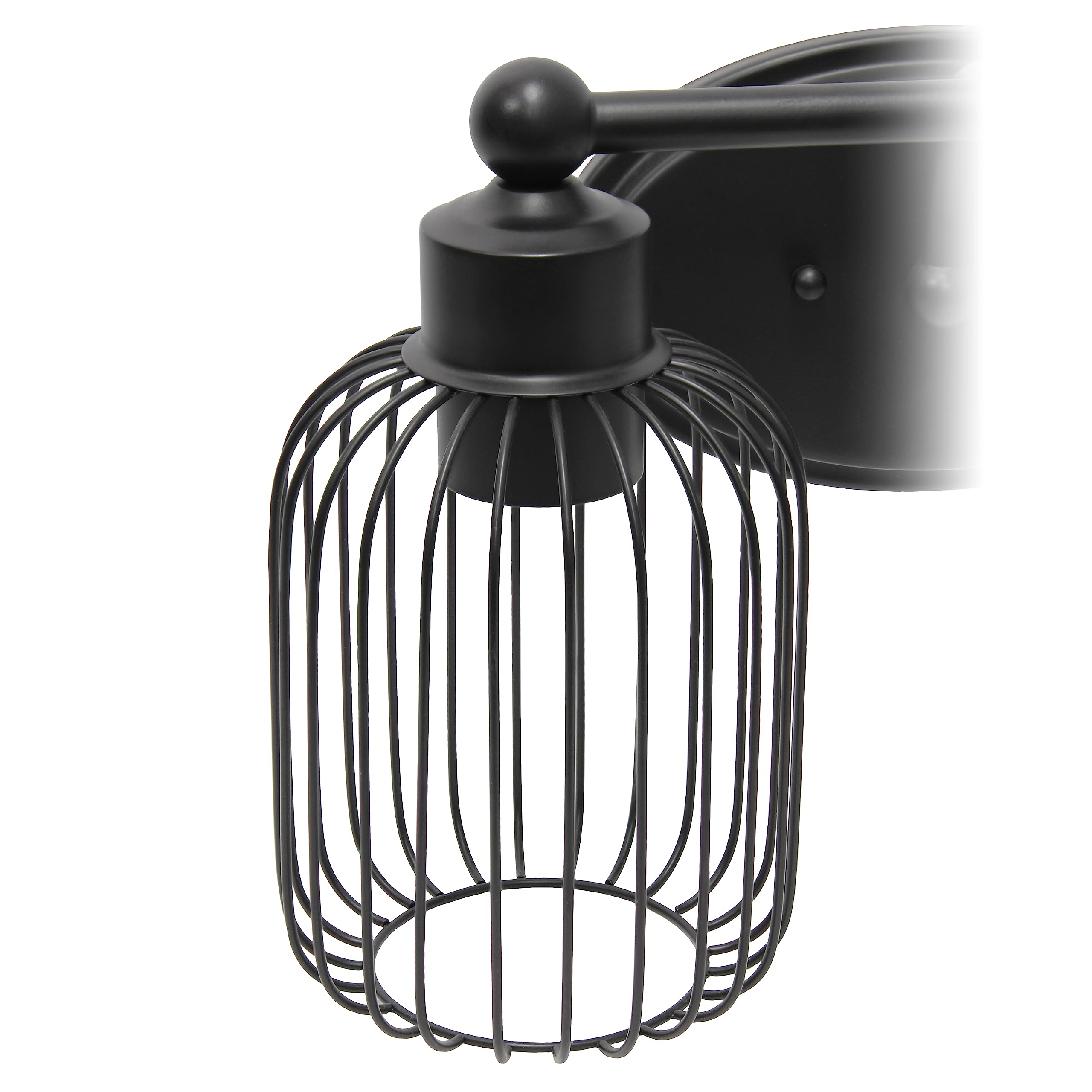 Elegant Designs Vt1021-Blk 14 Black Iron Industrial Farmhouse Wall Vanity Fixture With Metal Birdcage And Oval Backplate