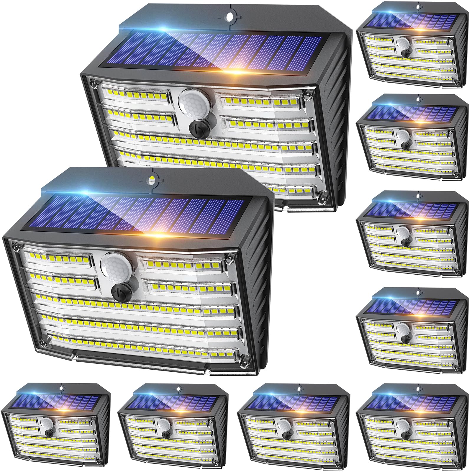 CLAONER Solar Lights Outdoor, 10 Pack Wireless Motion Sensor, IP65 Waterproof, 126 LED, Cool White, Model SL130AB-US