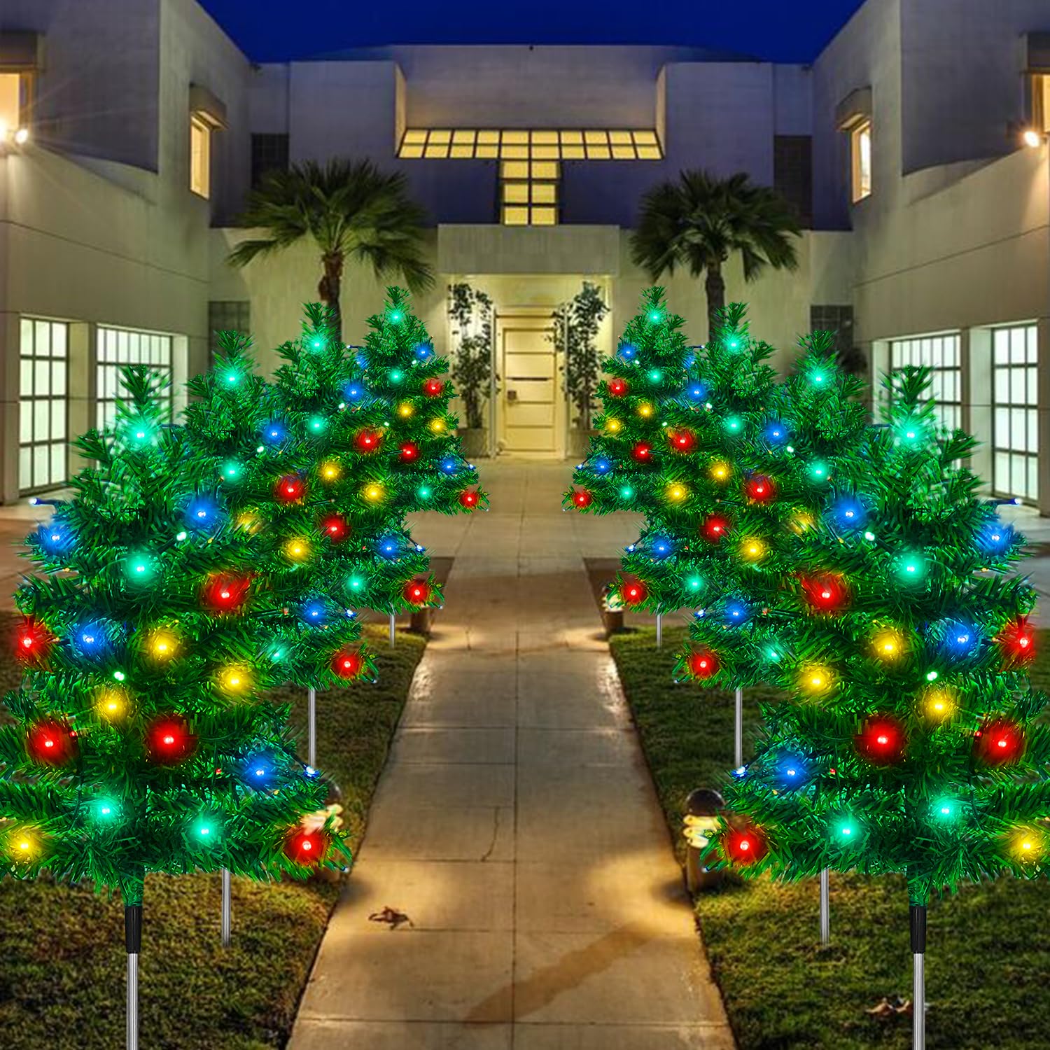8-Pack Outdoor Christmas Decorations Solar Tree with 160 C6 Multi-Color 8 Lighting Modes Waterproof Lights for Outside Garden Ya