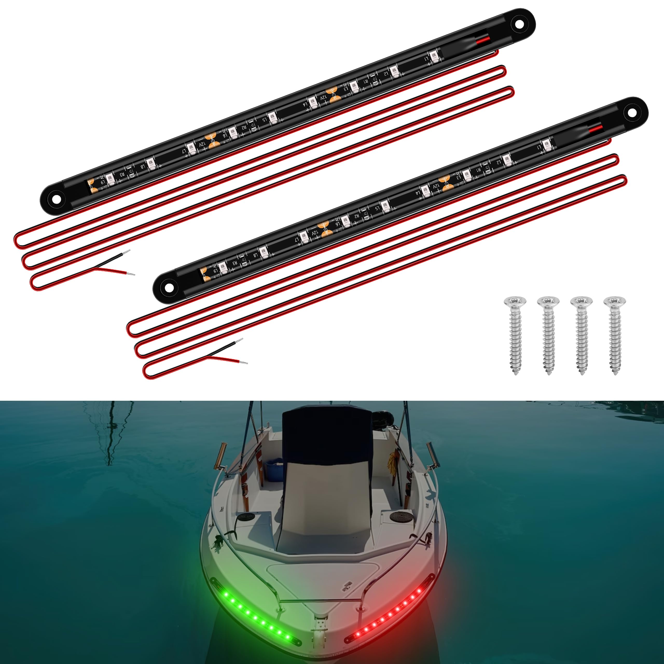 RVZONE Boat Navigation Lights, Red and Green LED Bow Lights, 7.8 inch, Model RBN2PK01, Marine Lighting for Yacht, Kayak, Pontoon