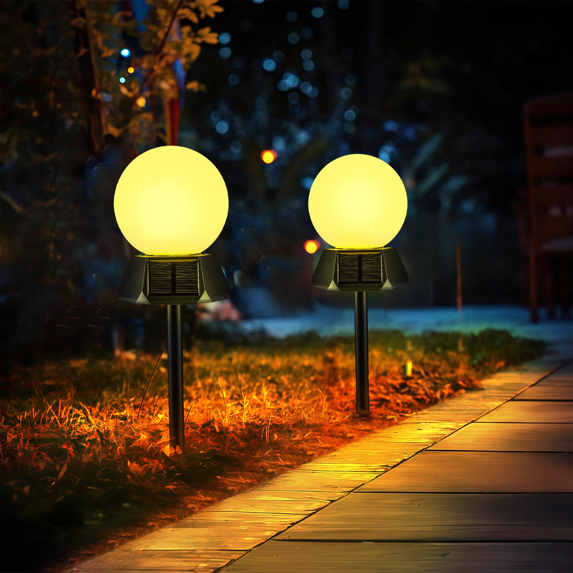 BlcTec Solar Pathway Lights Outdoor  Warm White Path Lights with 3-Sided Solar Panels  15H Runtime  IP65 Waterproof  Auto On/Off for Patio  Garden  Lawn  Driveway  Yard  Landscape Decor  2 Pack