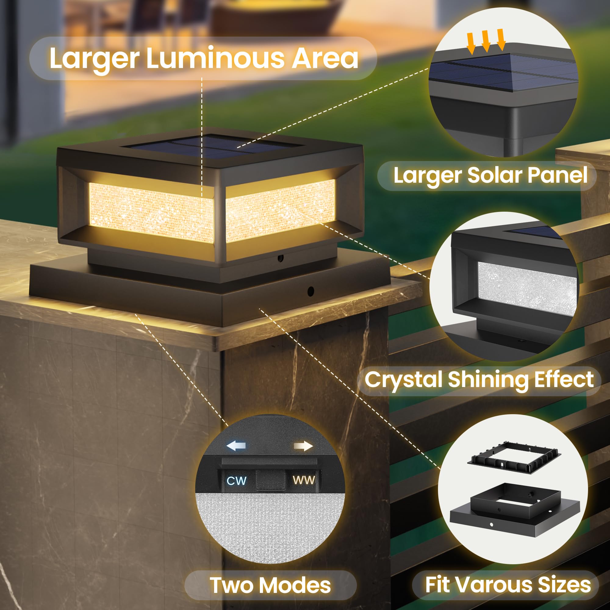 Mlambert 12 Pack Solar Powered Post Cap Lights Outdoor For 4X4/6X6 Wood/Vinyl Posts  Waterproof Deck Fence Patio Porch Light Cool/Warm Lighting  Black