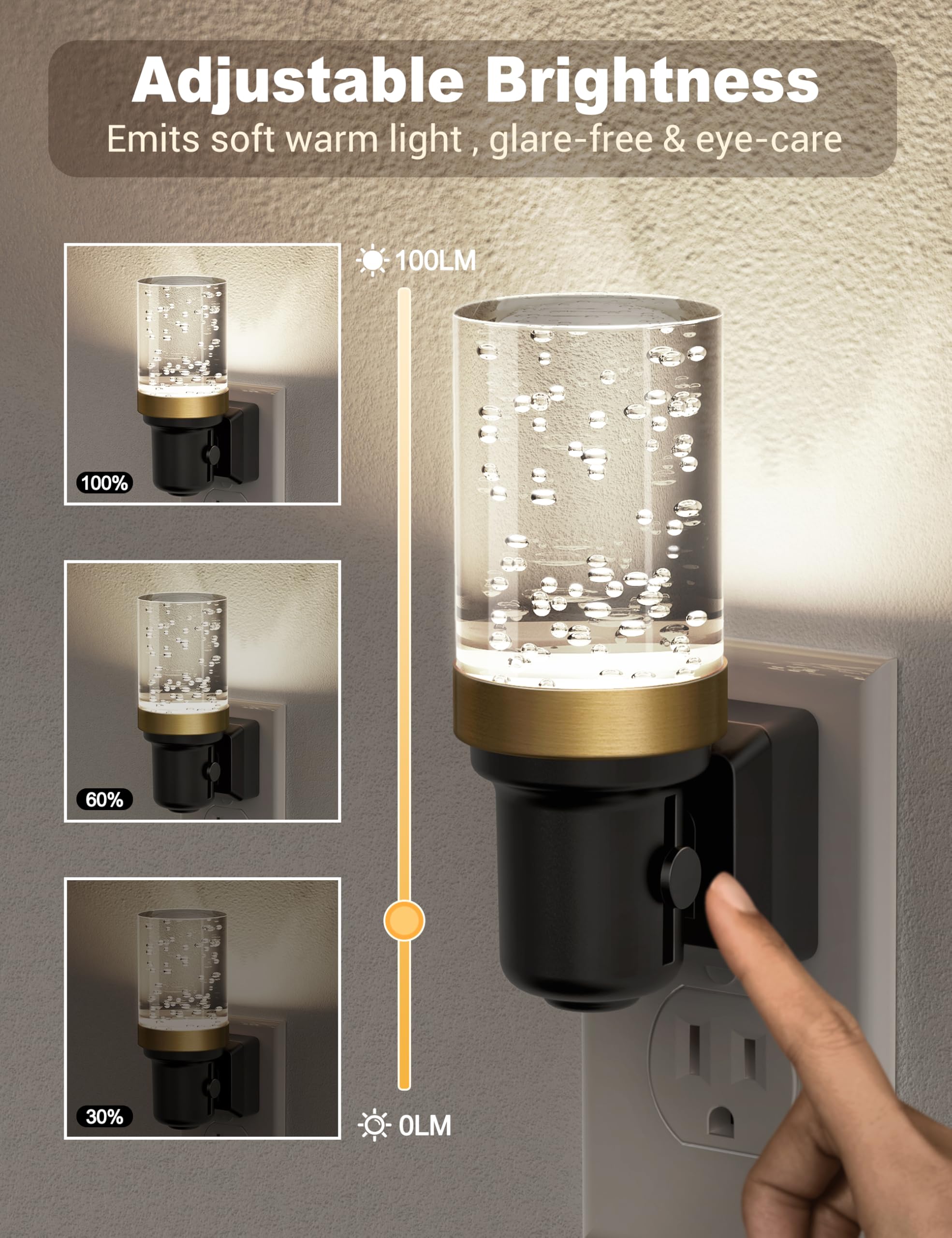 Jandcase Night Light, Dimmable Night Lights Plug Into Wall, Auto On/Off Light Sensor Nightlight, 5000K Daylight White 0-100Lm Br