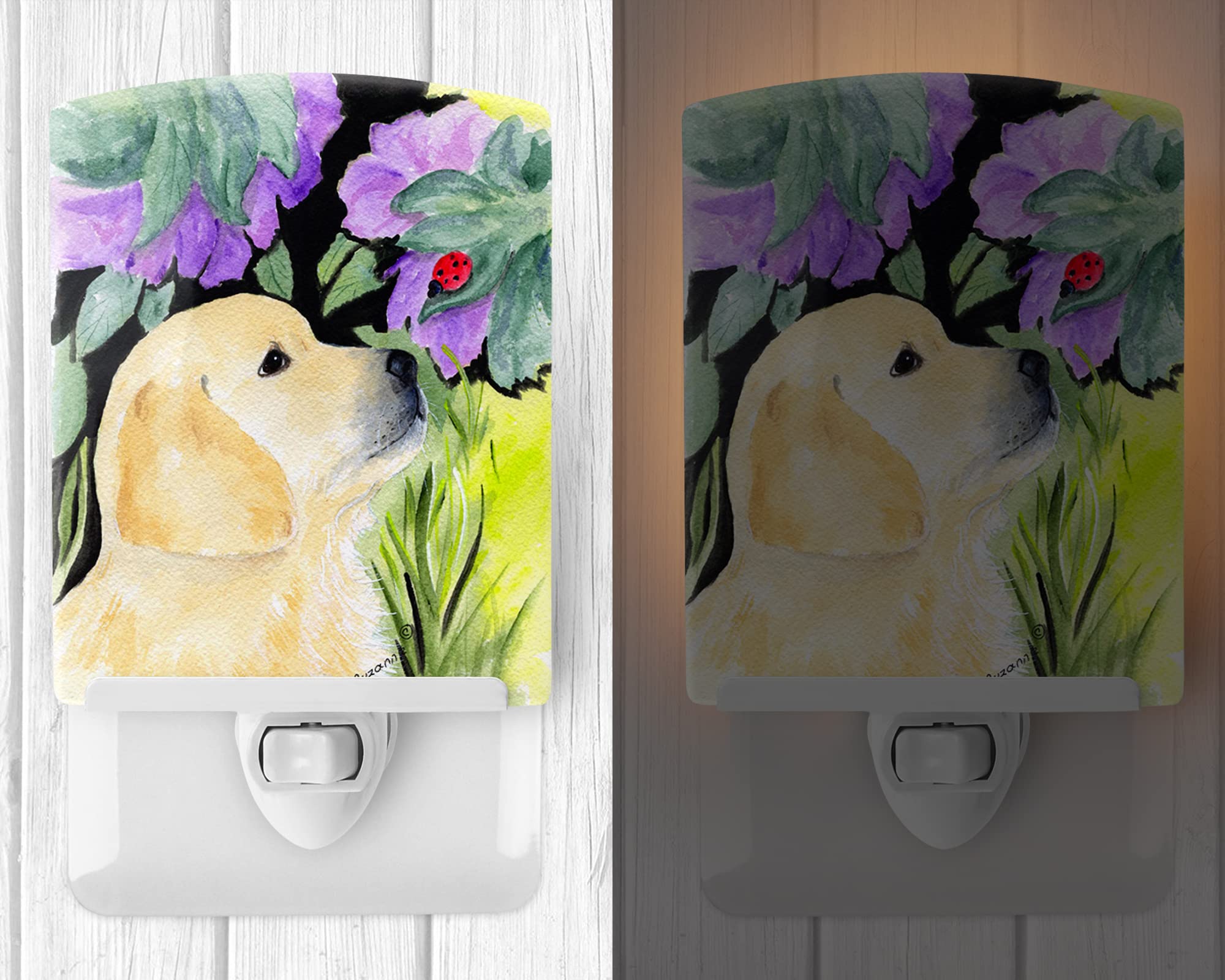 Caroline'S Treasures Ss8245Cnl Golden Retriever Ceramic Night Light Compact, Ul-Certified, Ideal For Bedroom, Bathroom, Nursery, Hallway, Kitchen, 6X4X3, Multicolor