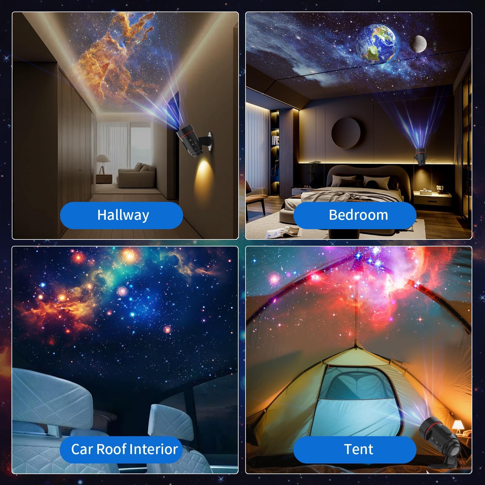 Upgraded Star Projector, Rechargeable HD Planetarium Galaxy Projector with 2000mAh Battery, Wall Mounted Ceiling Projector Light