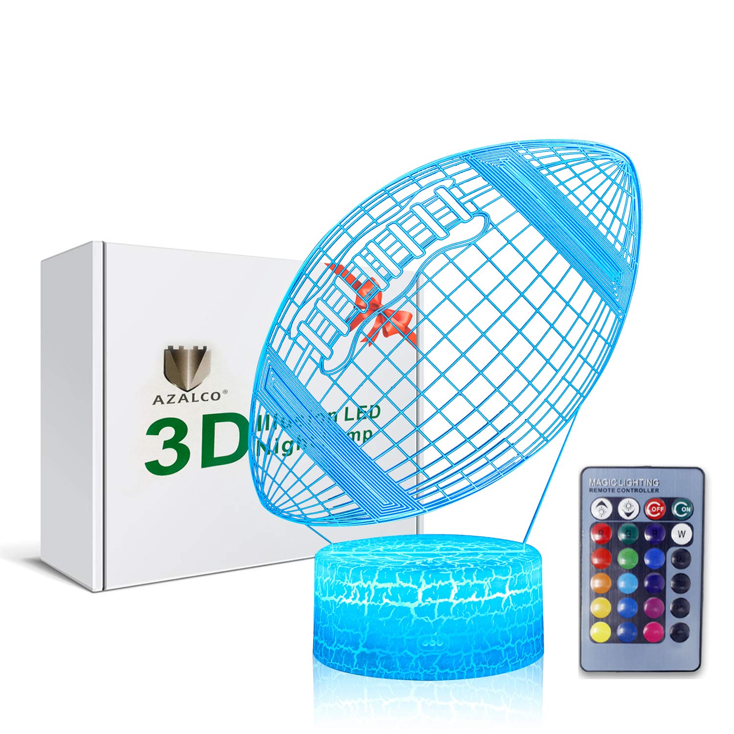 Azalco Rugby Night Light,3D Illusion Football Lamp For Kids Sprot Fans With 16 Colors Changing Remote Control&Smart Touch Bedroo