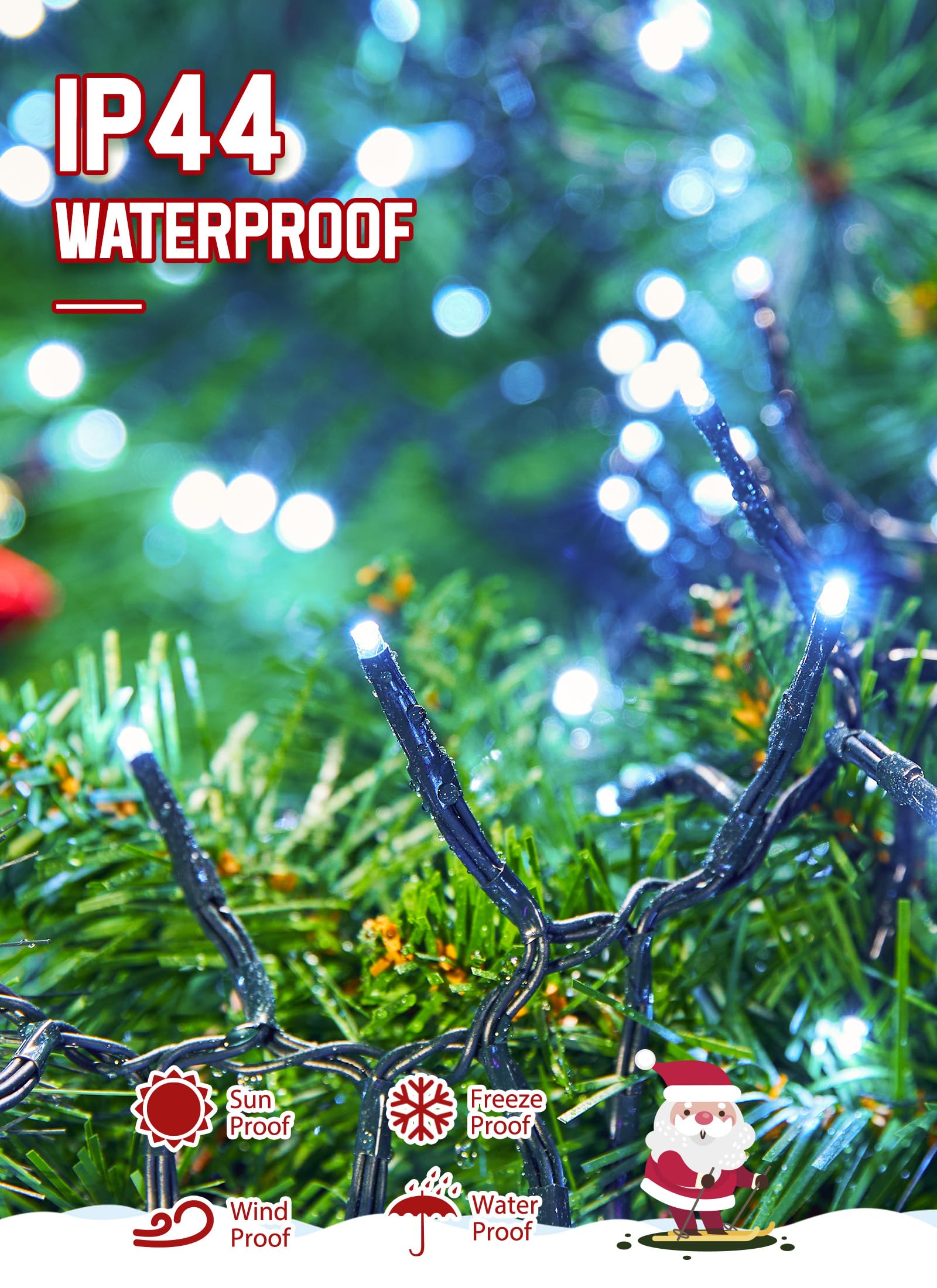 Minetom 100 Ft LED Cluster Lights, 2000 Cool White Fairy Lights, 12 Modes, Waterproof, Remote, Model DMO-S-2000