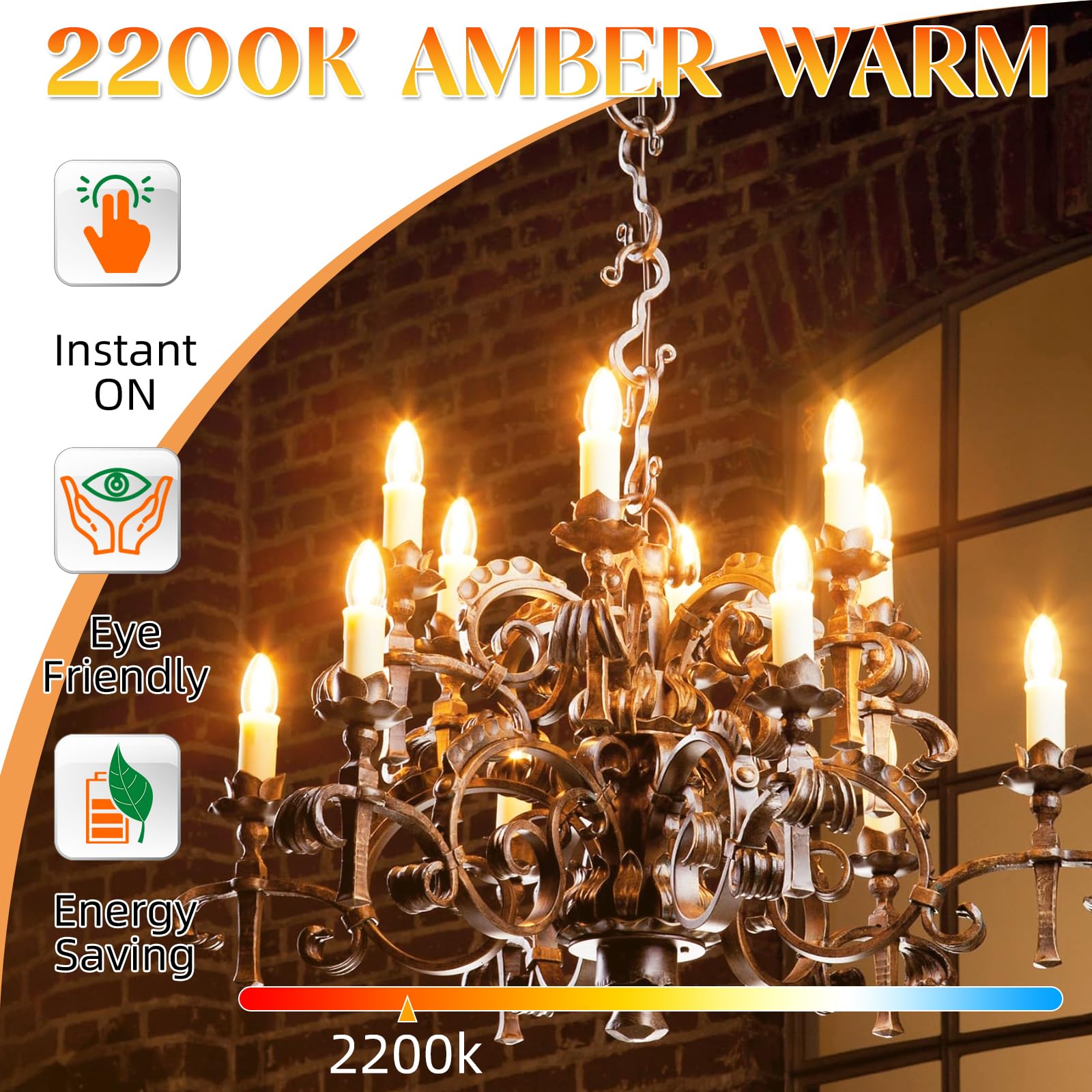 Gvvoohome Candelabra Light Bulbs 40 Watt, E12 Led Bulb Non-Dimmable B10 Led Candle Bulb, 2200K Amber Warm, Chandelier Light Bulb