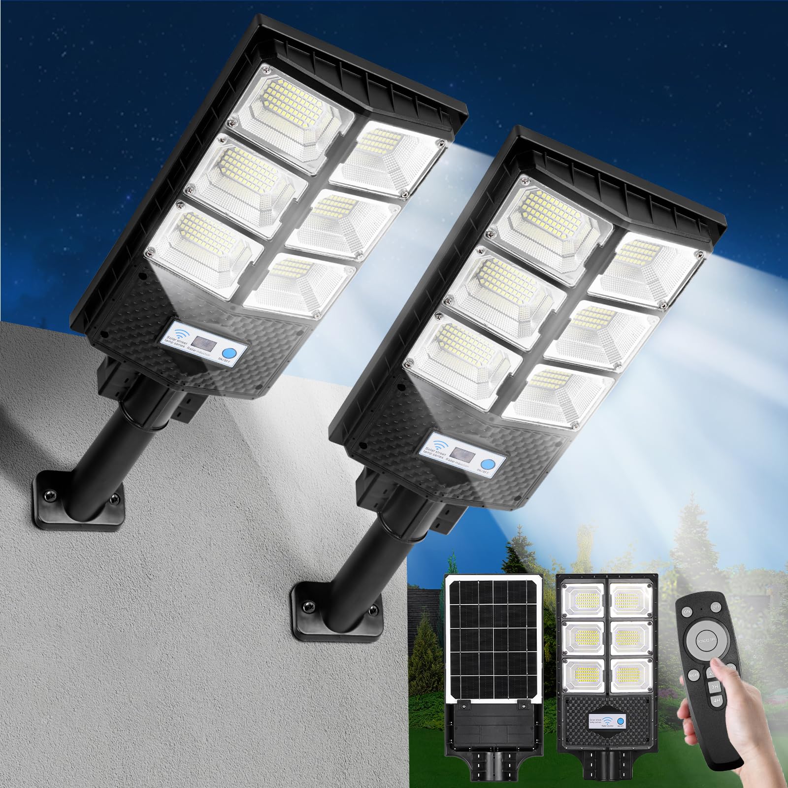 ZJOJO Solar Lights Outdoor Waterproof, 6500K 10000LM Solar Street Lights Outdoor Dusk to Dawn Wide Angle Motion Sensor and Remot