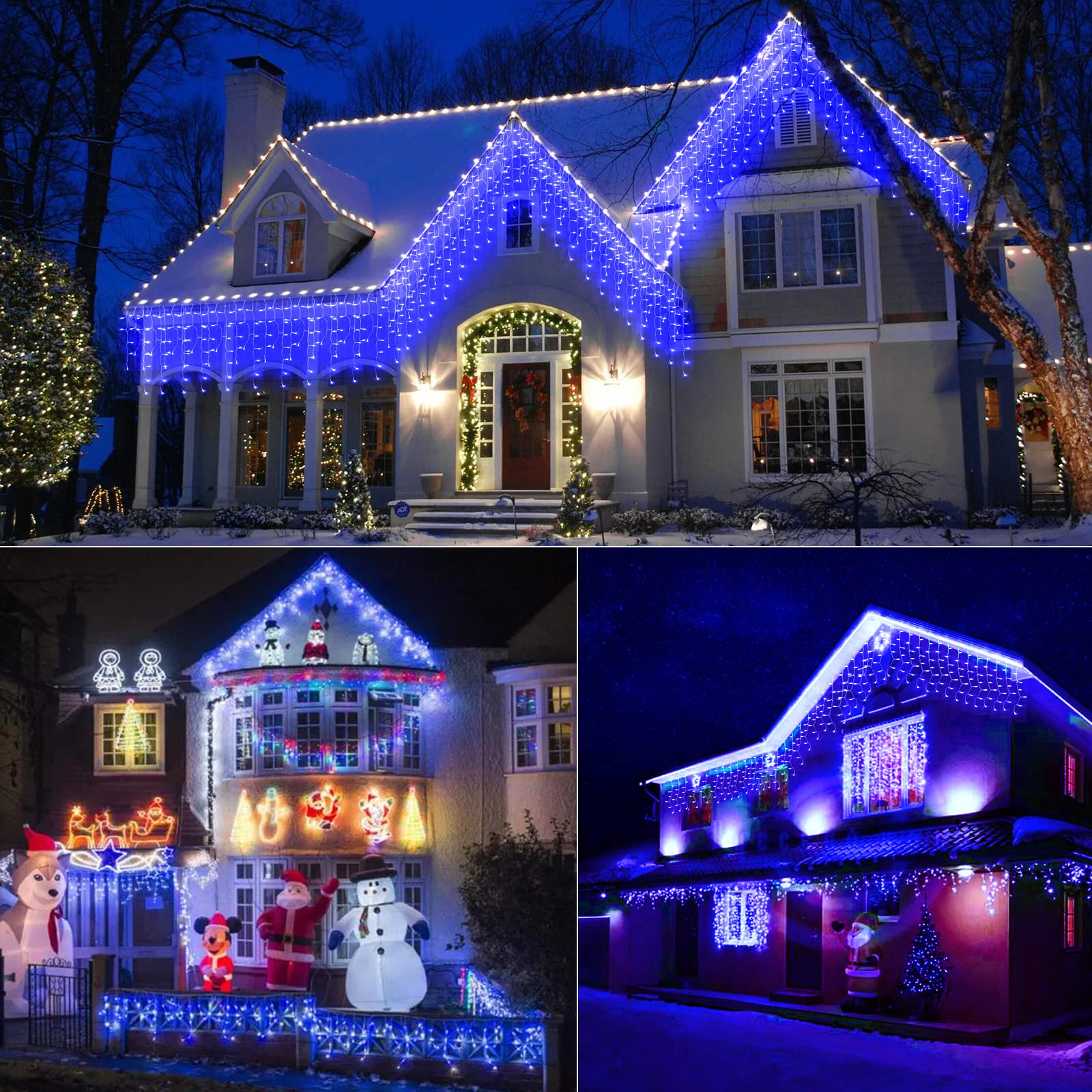 Minetom Icicle Lights For Outside, 100Ft 832 Led Blue Christmas Lights With 156 Drops, Icicle Christmas Lights Outdoor With Remo