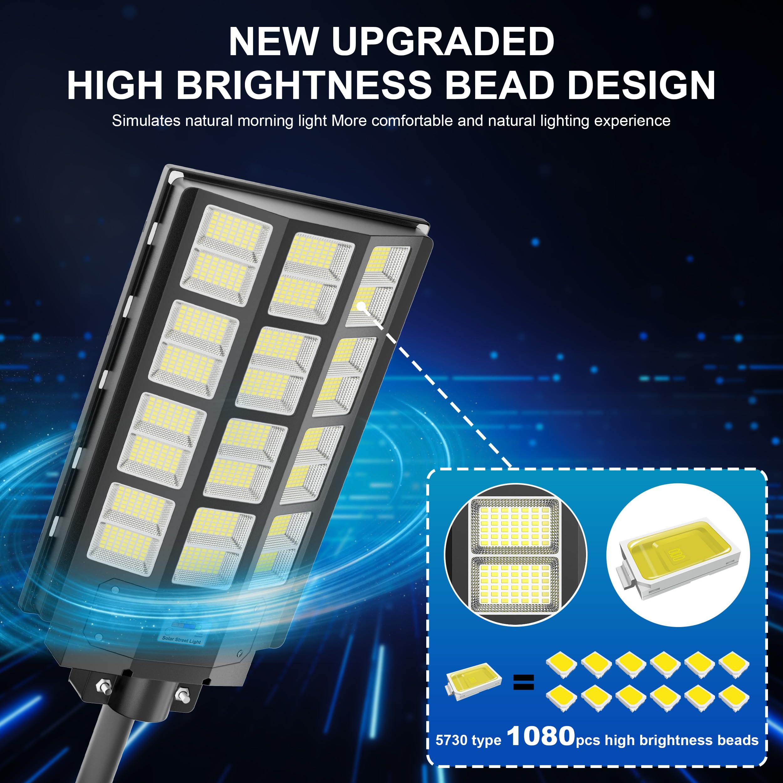 Vzyhik Solar Street Lights Outdoor Waterproof, 8000W Solar Flood Lights Outside LED Street Lamp Dusk to Dawn with Motion Sensor,