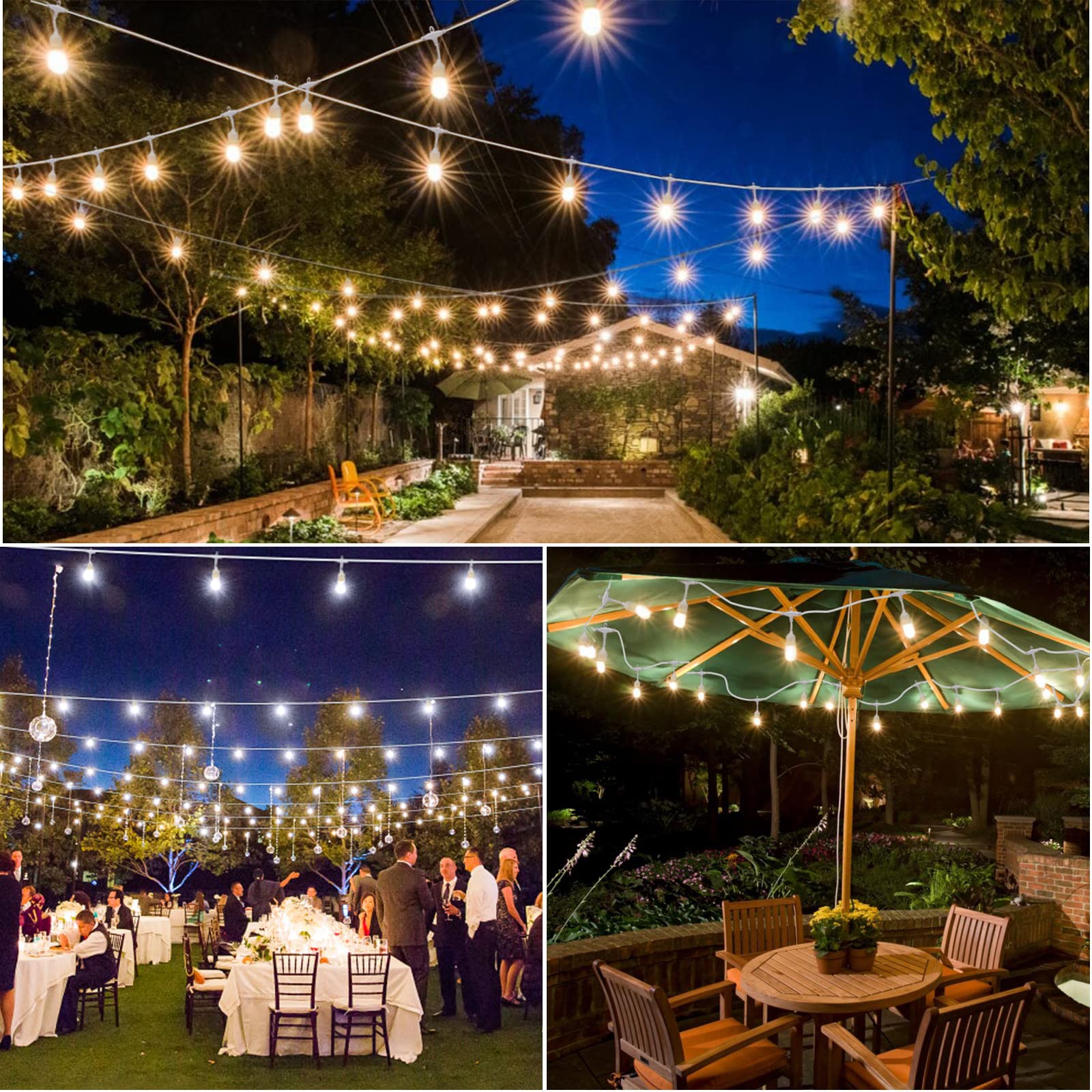 Mlambert 3-Color In 1 Dimmable Solar String Lights Outdoor, 48Ft Patio String Lights With Remote And 15+3 Waterproof Led Bulbs F