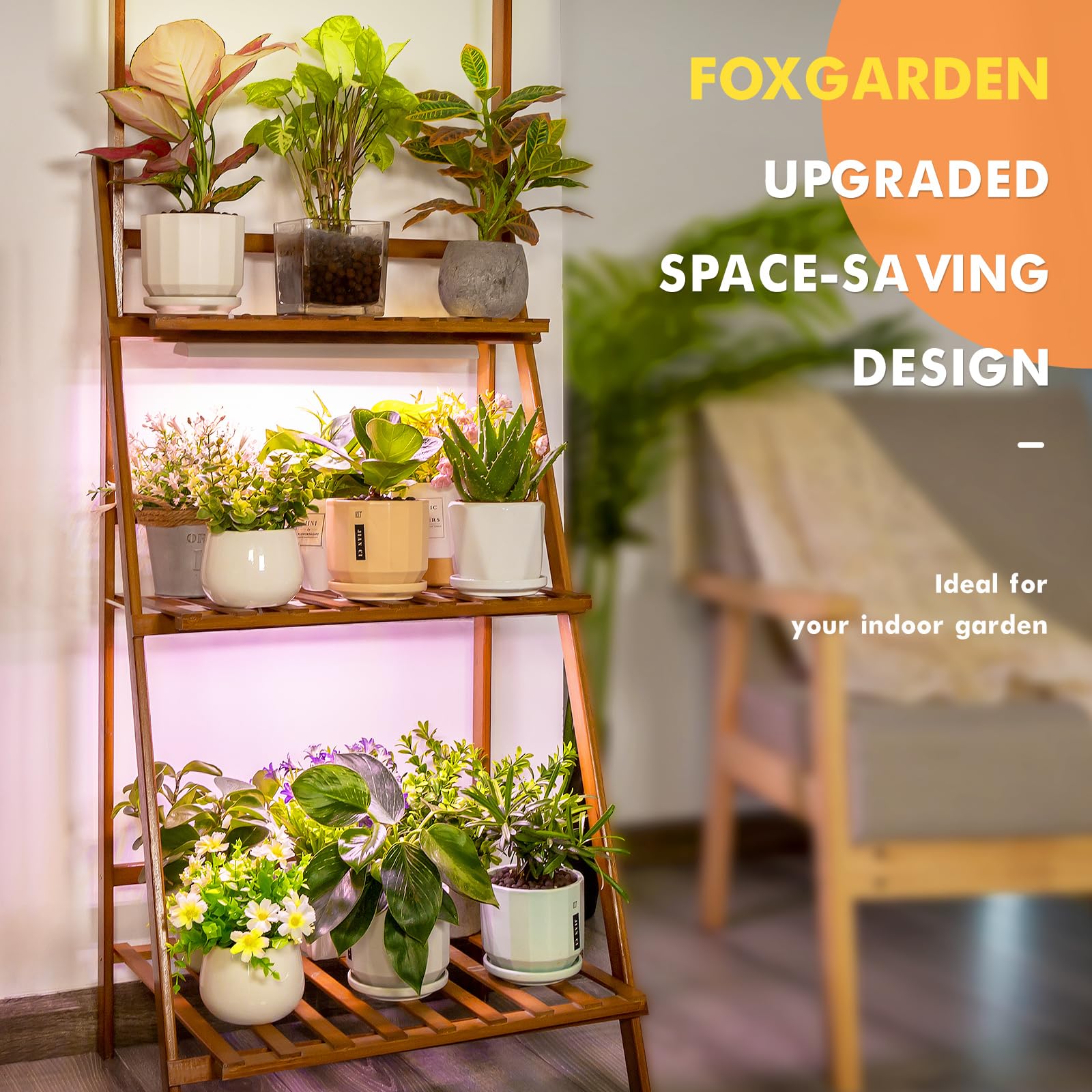 FOXGARDEN Grow Light Strip for Indoor Plants, 192 LED, Full Spectrum, Dual Heads, Plastic, Model 30702, Multi-colored, Auto Timer