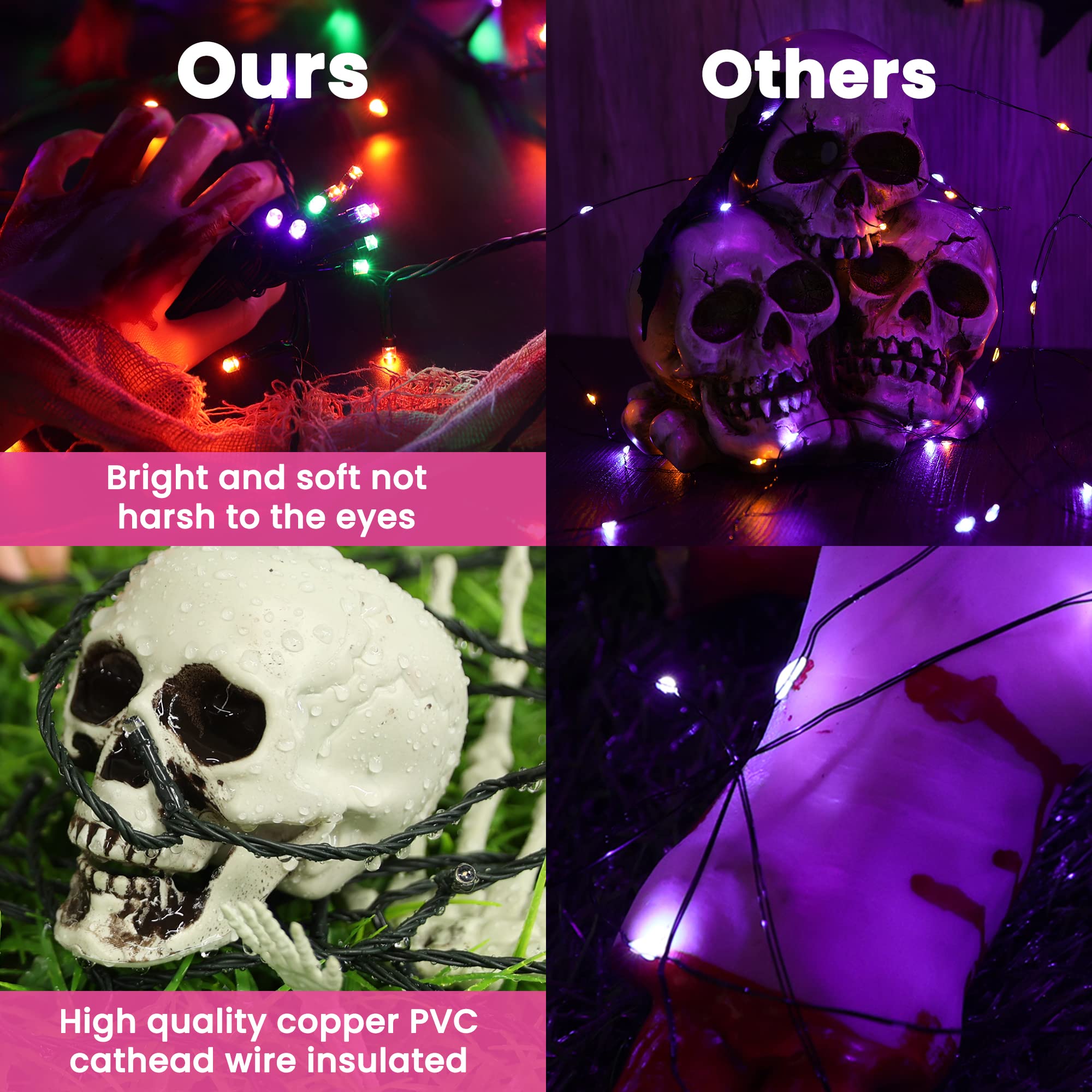 LYHOPE Halloween String Lights, 200 LED, 72ft, Battery Operated, Waterproof, Orange Purple Green, Model JJMAHBL0PG66