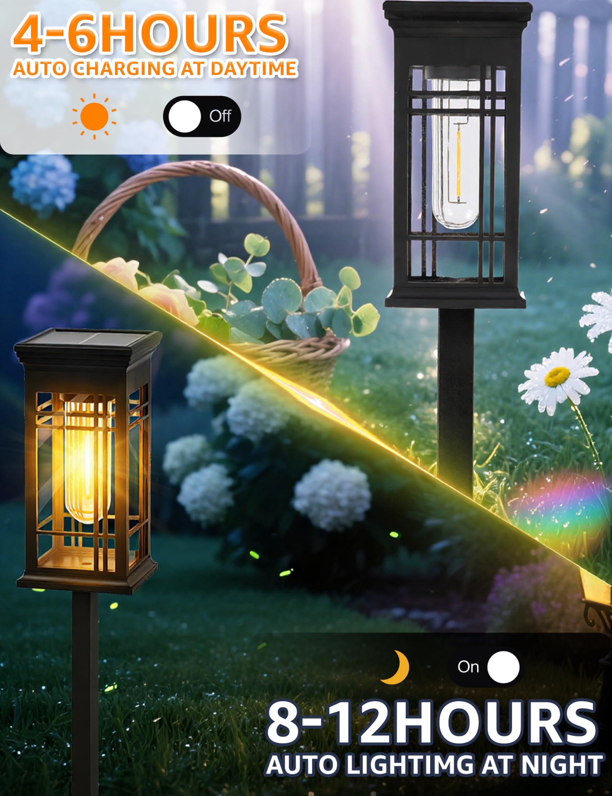 ALLIVING 4 Pack Solar Lights Outdoor Waterproof - Solar Powered Outdoor Lights for Patio Yard Pathway Walkway Lawn Garden Decor