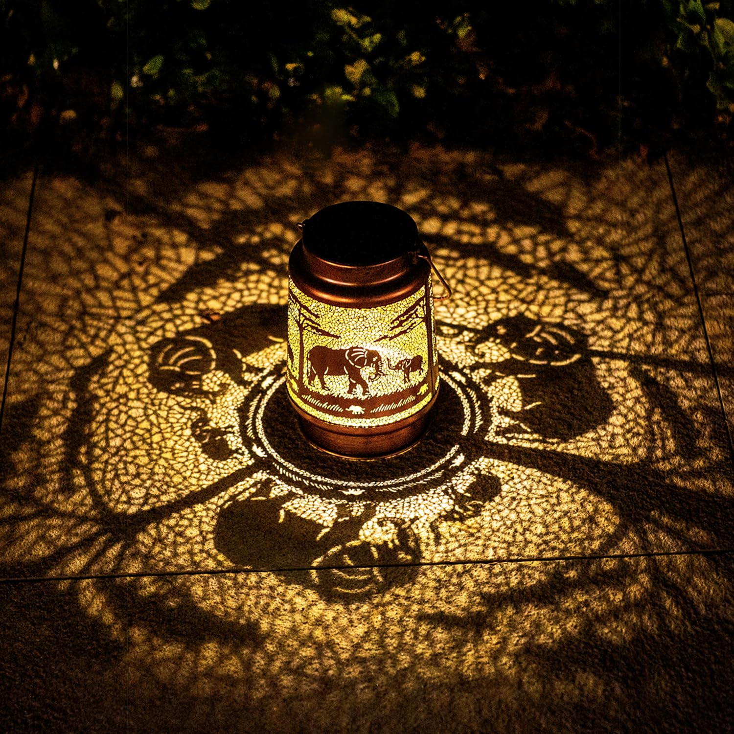 Elephant Solar Lanterns Outdoor Waterproof Hanging Solar Lights Elephant Gifts for Women Men Metal Decorative LED Lanterns for Y