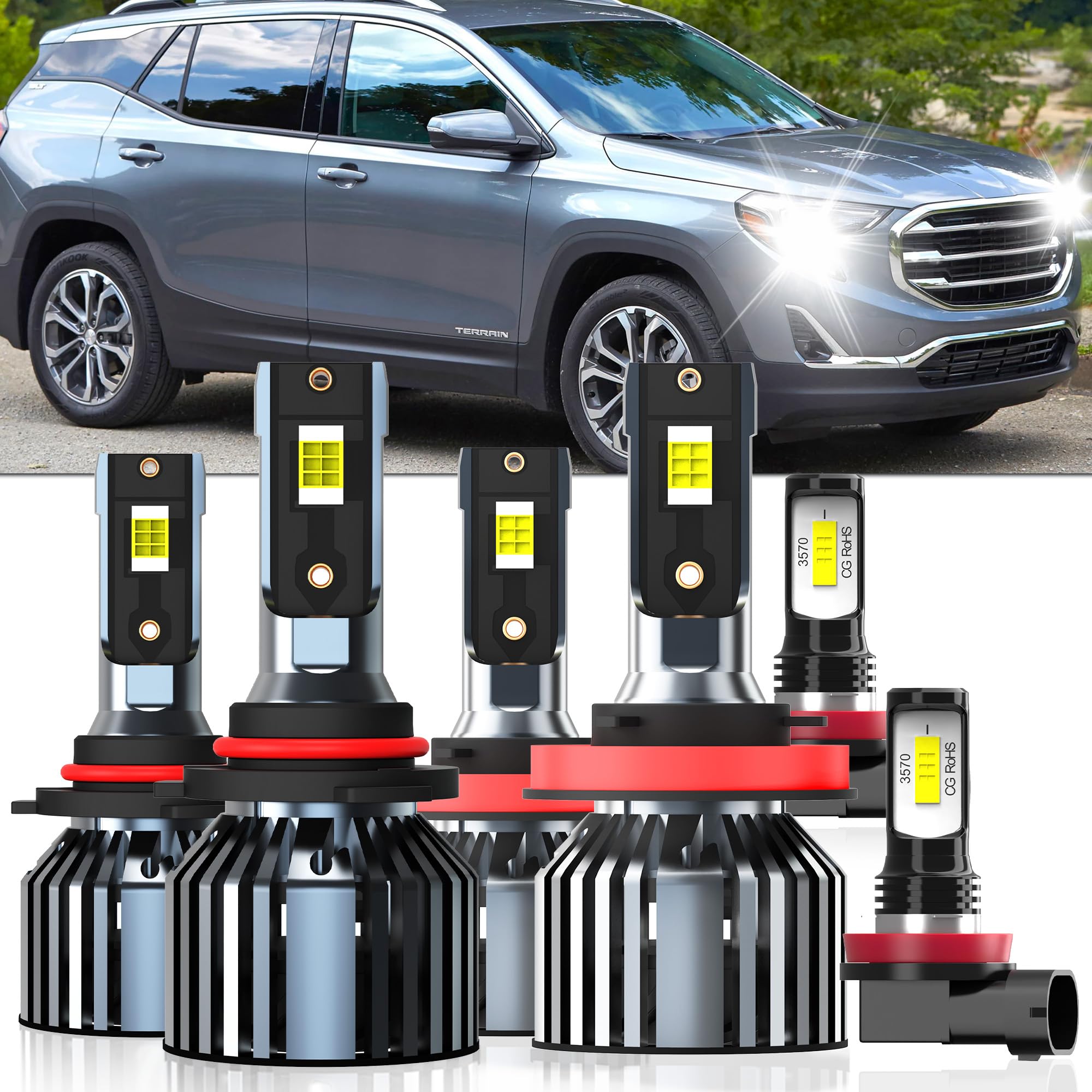 XG Glitter Lights Fit For GMC Terrain 2010 2011 2012 2013 2014 2015 2016 2017 2018, 9005 High Beam H11 Low Beam H11 Fog Light Bu