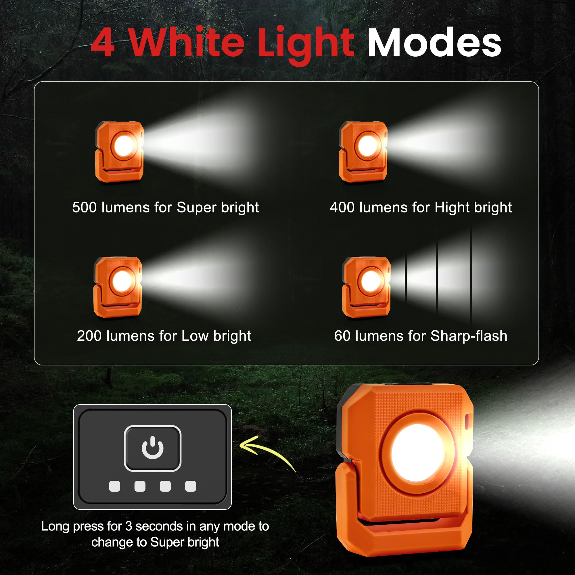 LAIMITTOS Mini Keychain Flashlight, 500 Lumens, Rechargeable, 4 Light Modes, Magnetic, Black & Orange