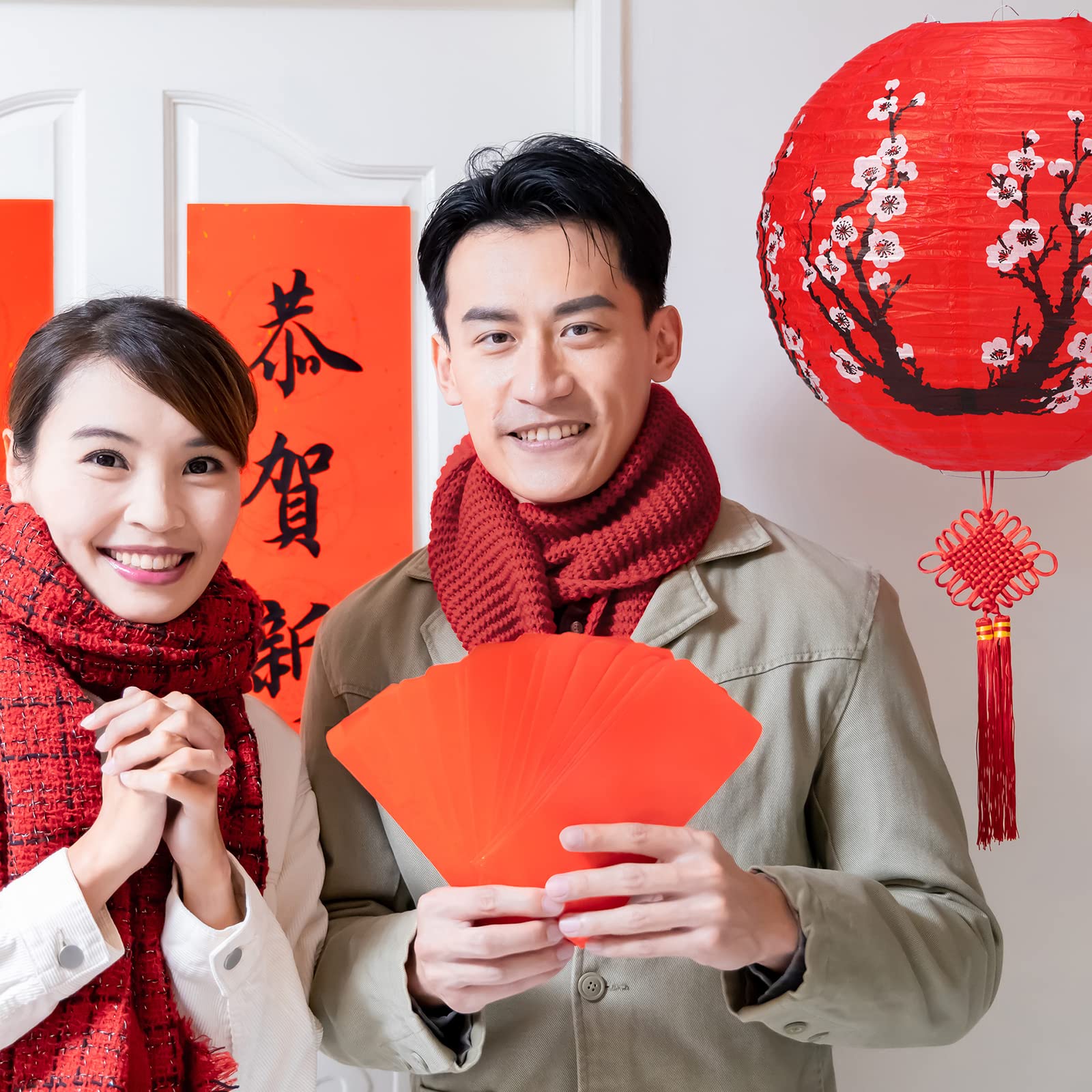 Fumete 20 Pcs 12" Chinese Japanese Paper Lanterns And 8" Red Lanterns Hibachi Party Decorations Cherry Blossom Decorative Hanging Lanterns For Chinese New Year Home Restaurant(Red, White)