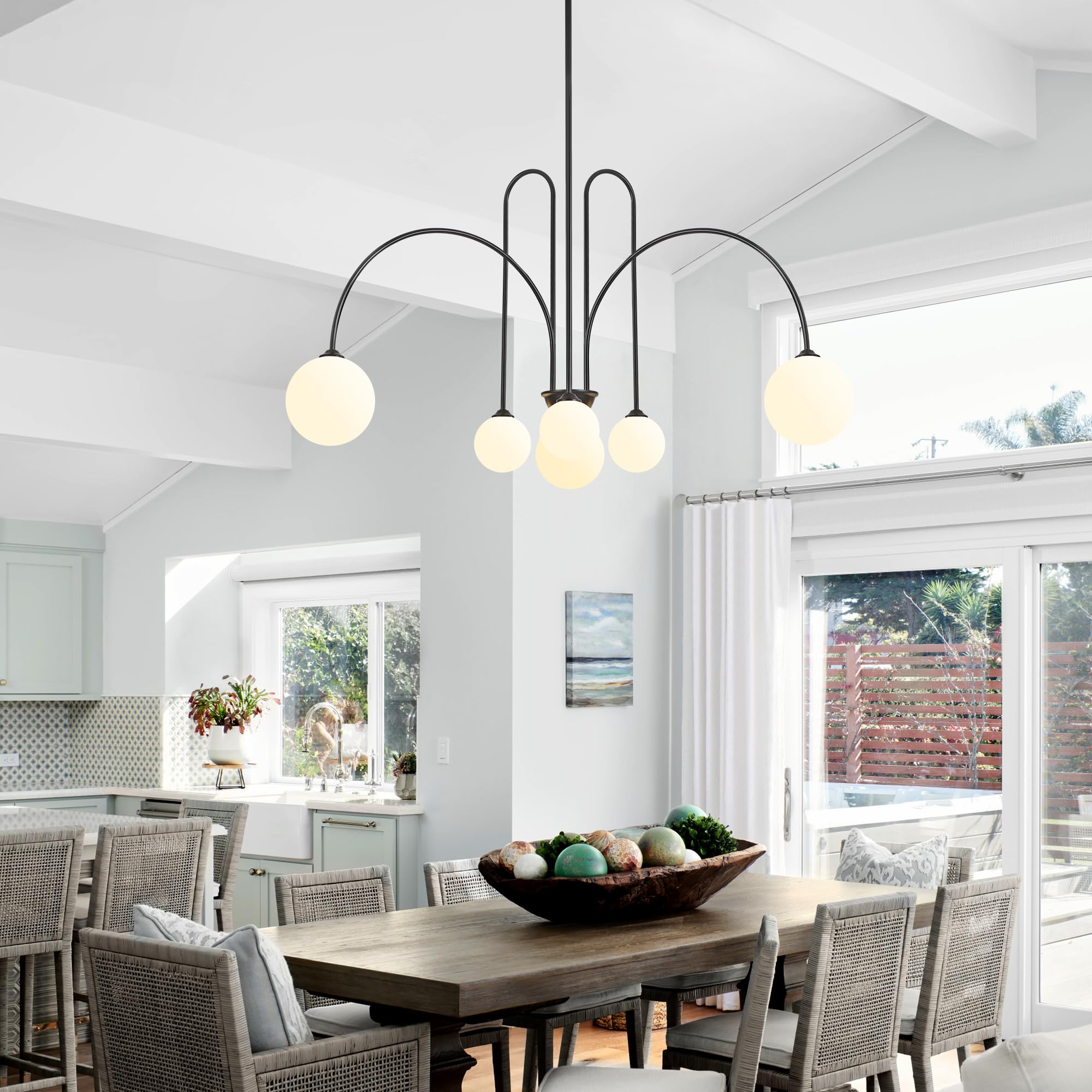 Kveosv Black Sputnik Chandelier,6 Lights Mid Century Chandelier For Dining Room Light Fixtures Large L49    Ceiling Pendant Ligh