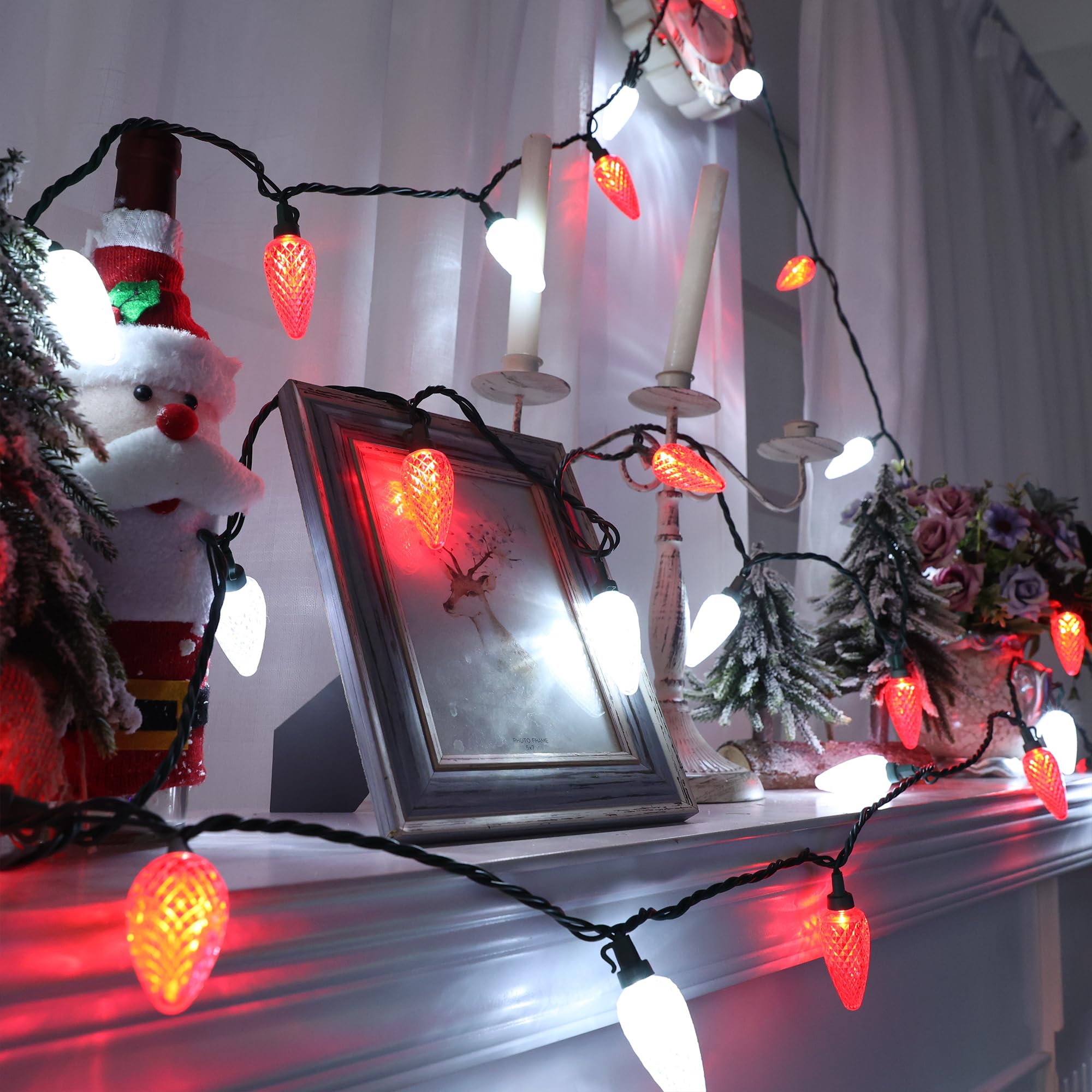 Brizled C9 Christmas Lights, 25 LED Red & White String Lights, 16FT Waterproof Connectable for Indoor/Outdoor Decor