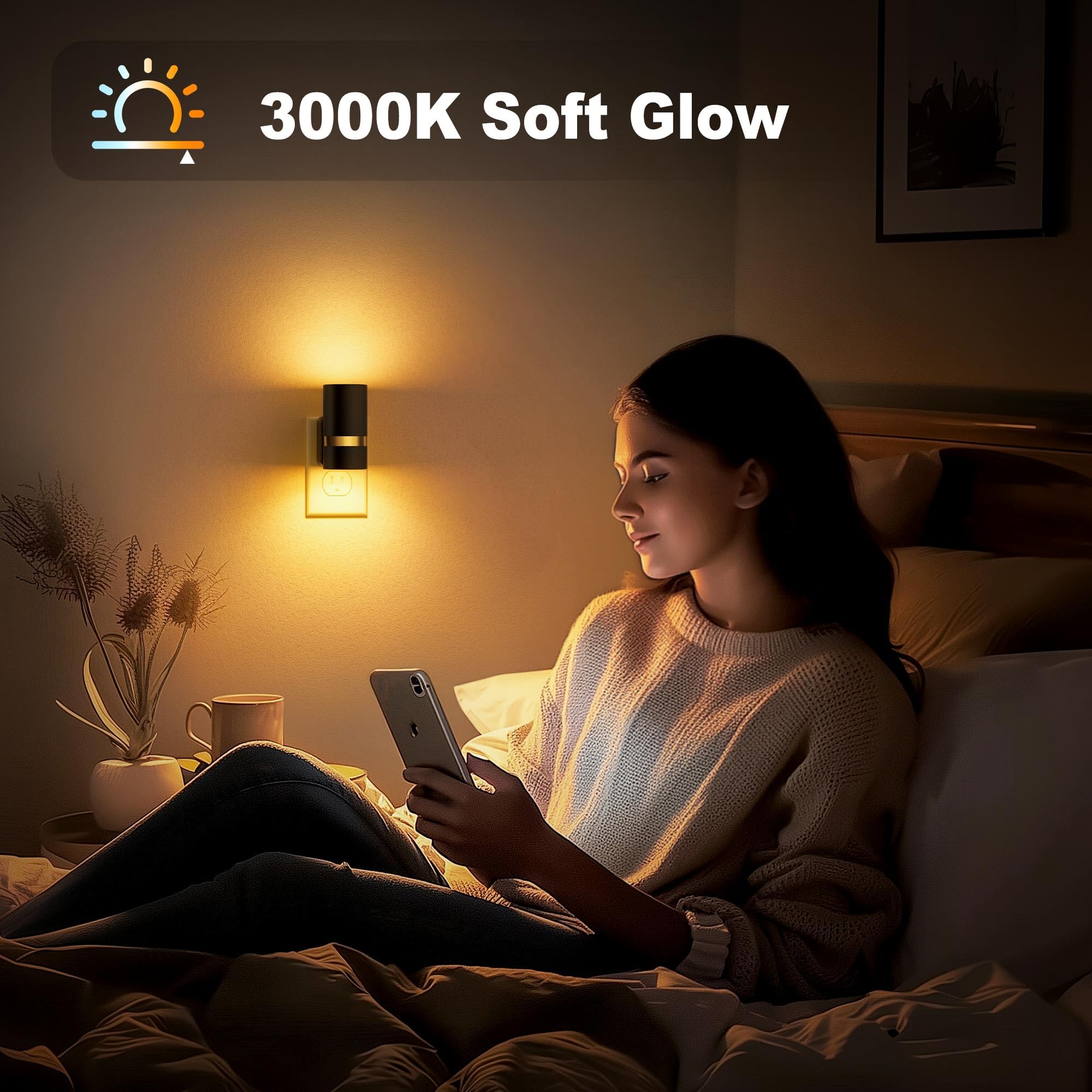 JandCase Night Lights Plug into Wall, Automatic Night Light with Dusk to Dawn, 2 Pack 0-100LM Dimmable Plug in LED Nightlight Am