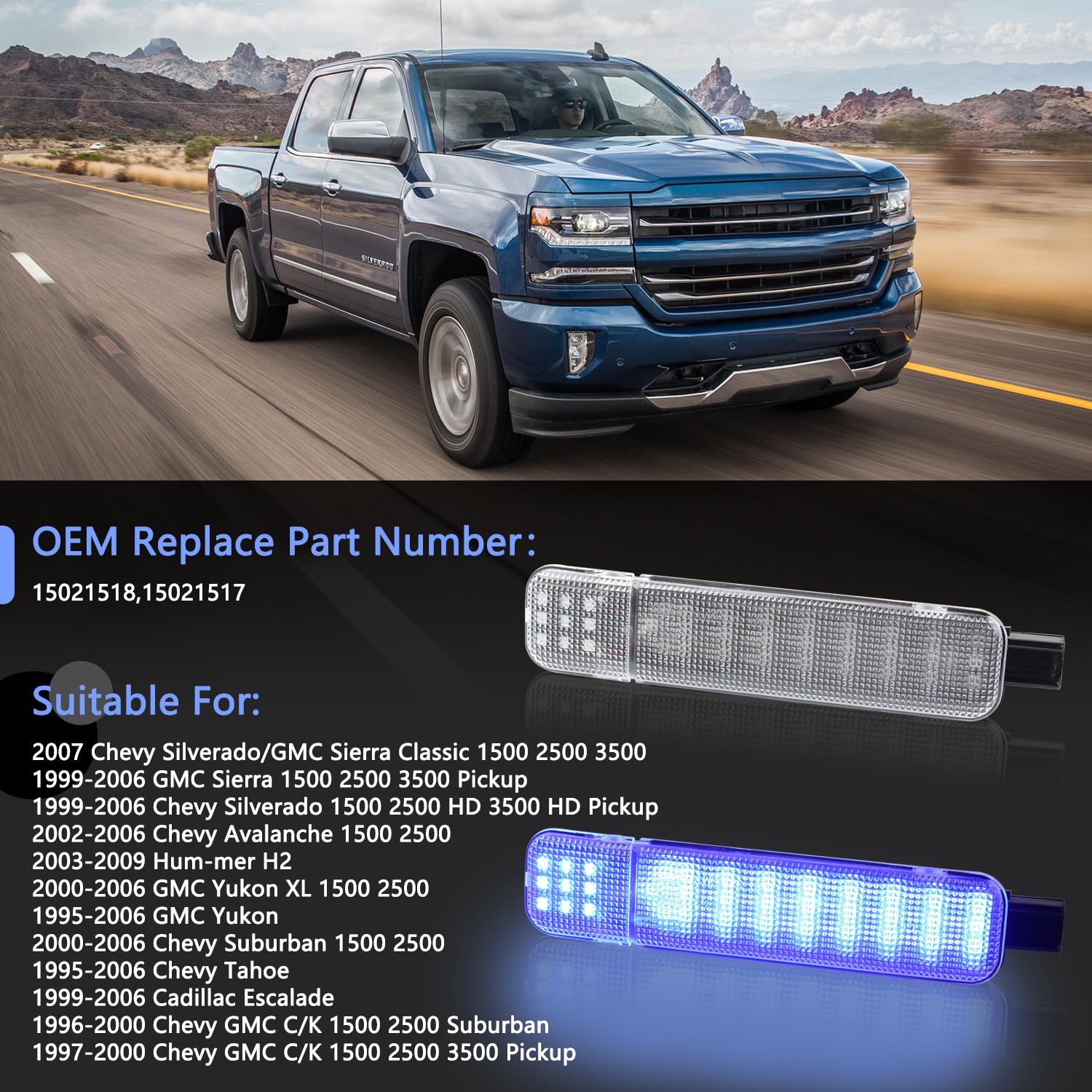 Gzztores Led Interior Doors Panel Light Compatible With Chevy Silverado Gmc C/K,Sierra 1500 2500 3500, Suburban, Avalanche, Hum-